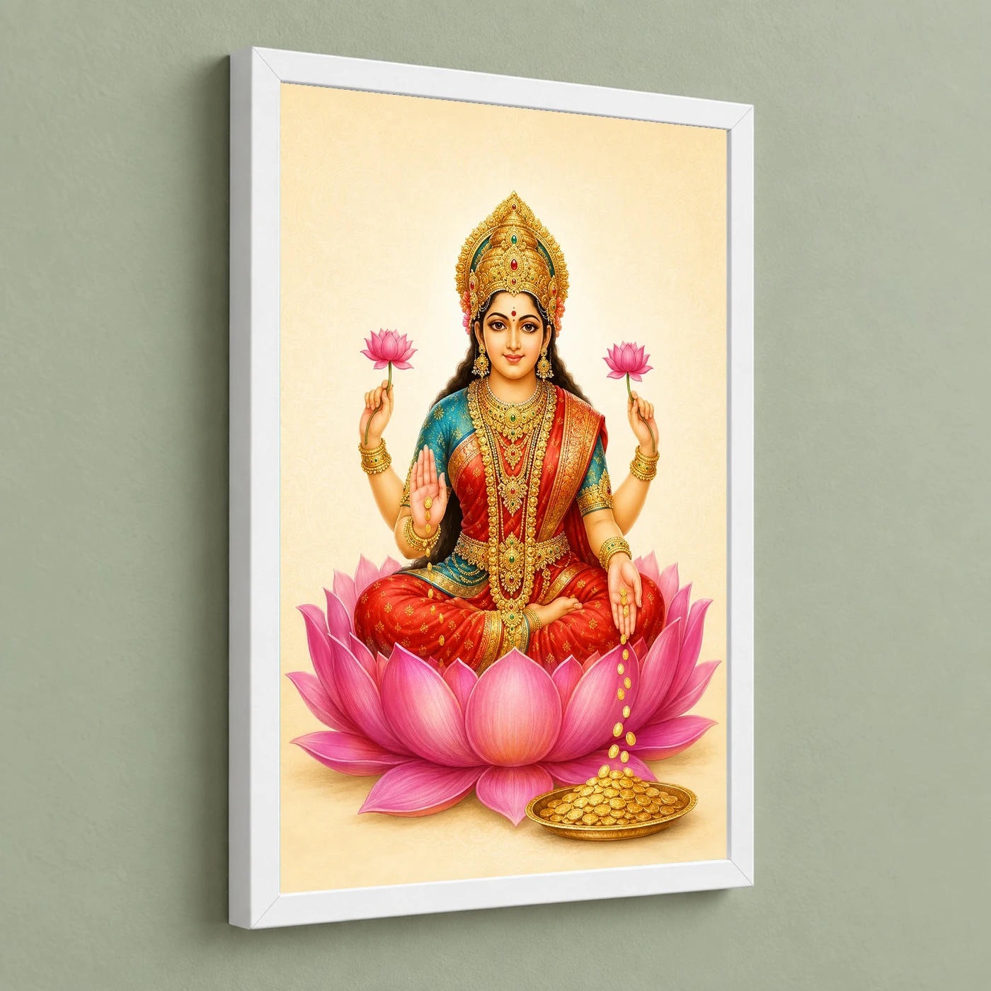 Ivory Paisley Varalakshmi Photo Frame – Minimal Lotus Art, view 5