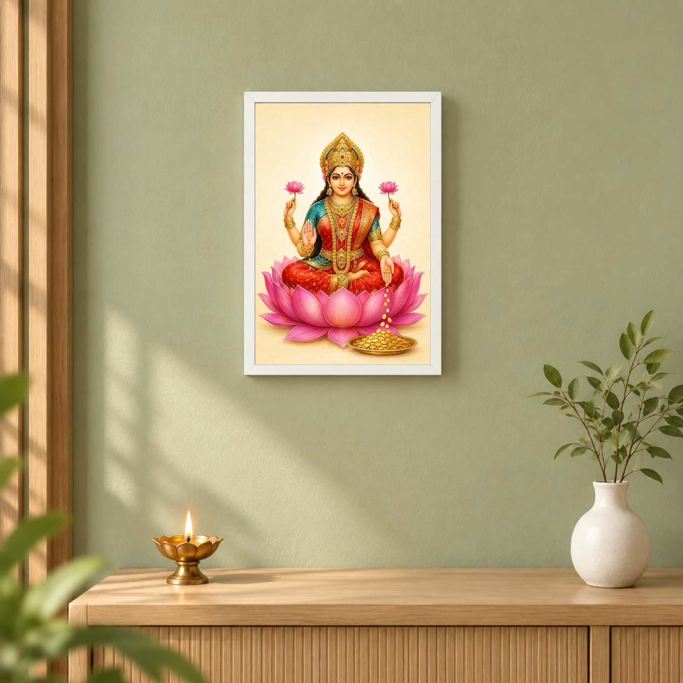 Ivory Paisley Varalakshmi Photo Frame – Minimal Lotus Art, view 6