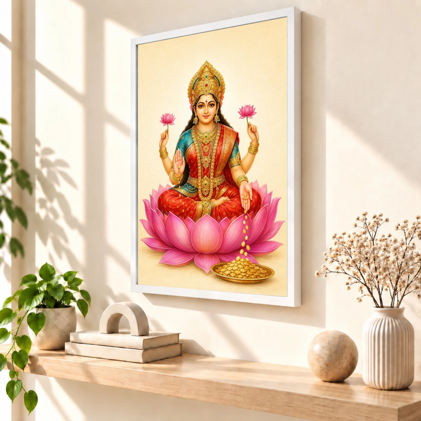 Ivory Paisley Varalakshmi Photo Frame – Minimal Lotus Art, view 7