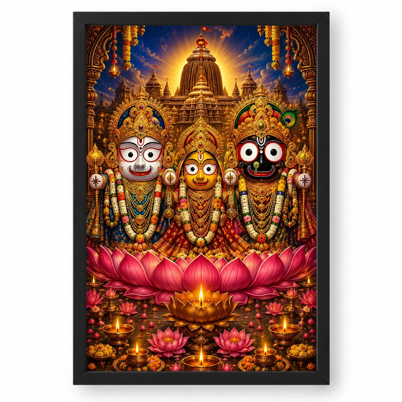 Jagannath Trinity Lotus And Diya Radiance Photo Frame