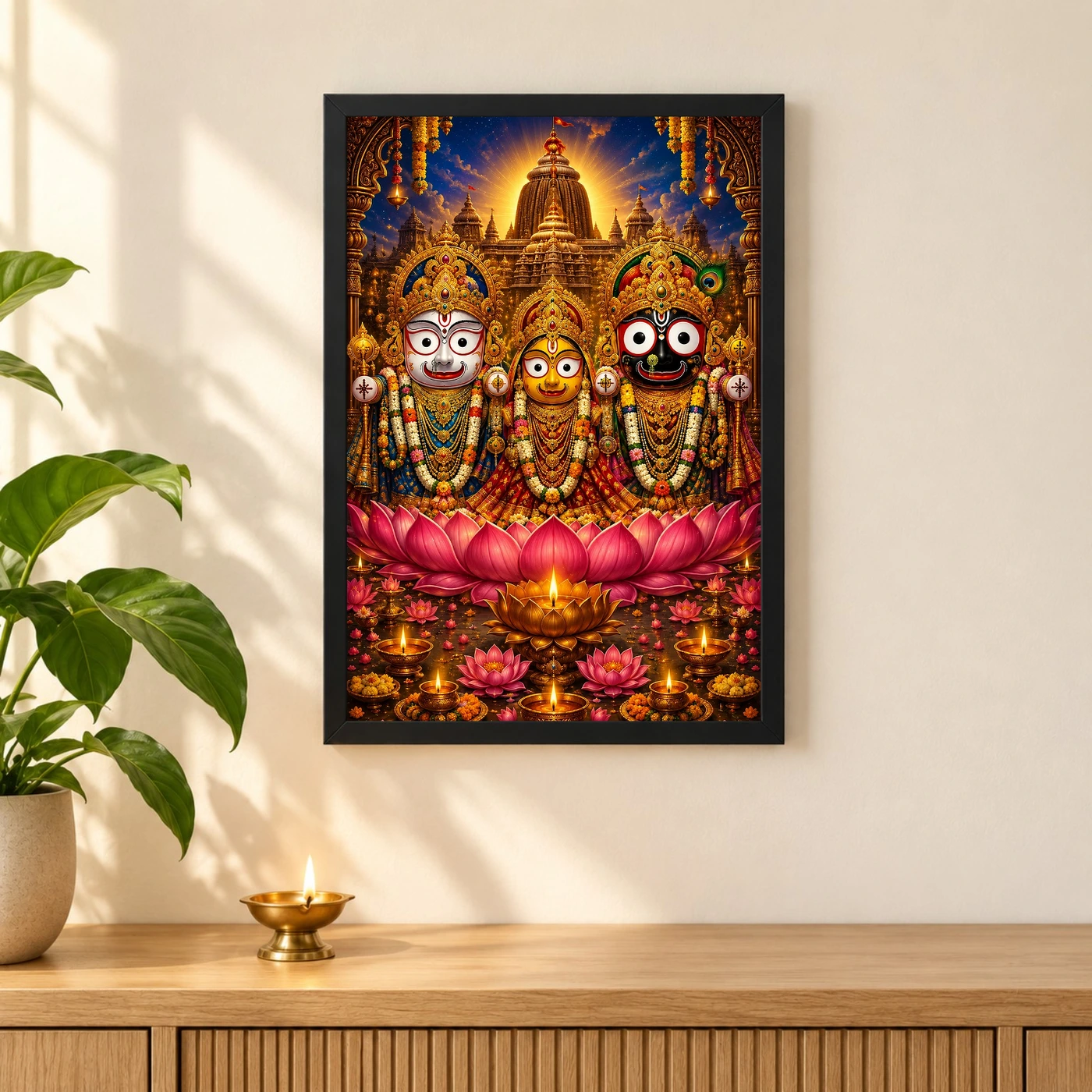 Jagannath Trinity Lotus And Diya Radiance Photo Frame, view 3