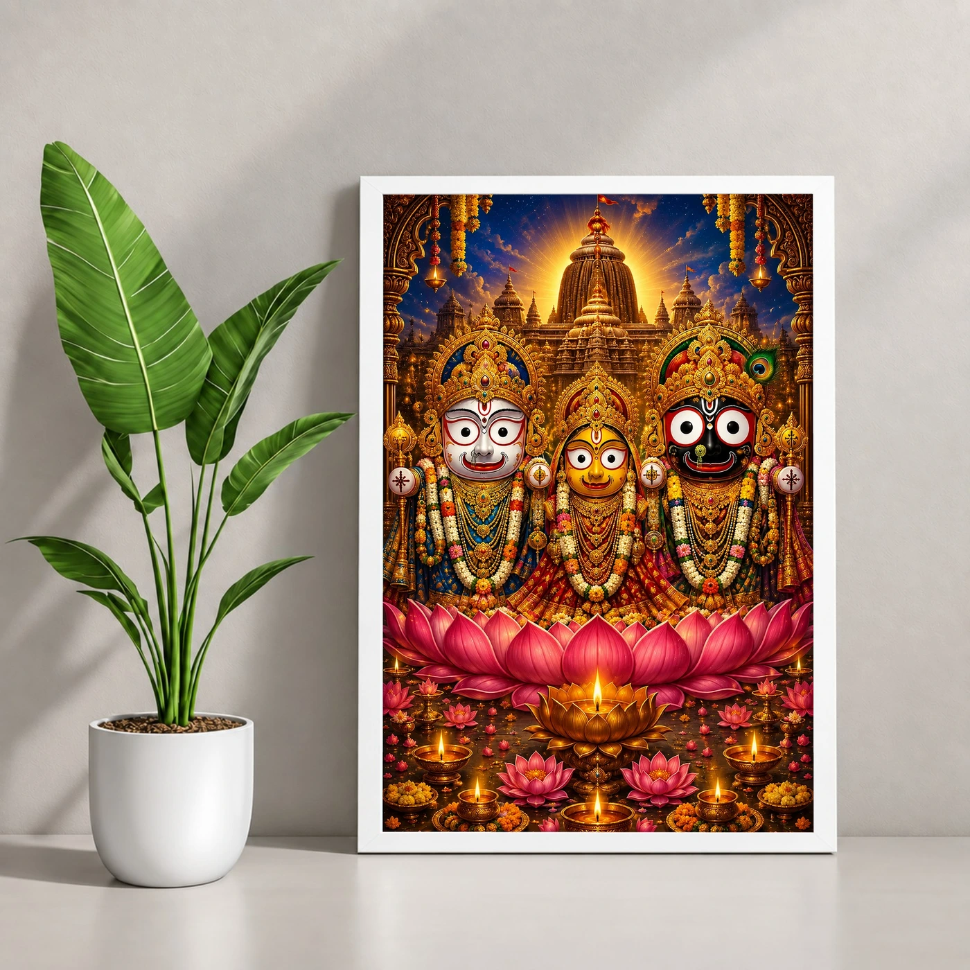 Jagannath Trinity Lotus And Diya Radiance Photo Frame, view 4