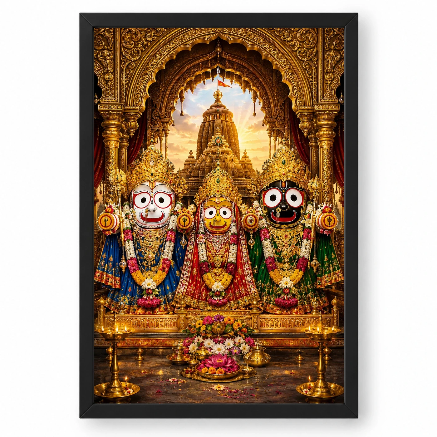 Jagannath Trinity Ornate Golden Temple Darshan Photo Frame