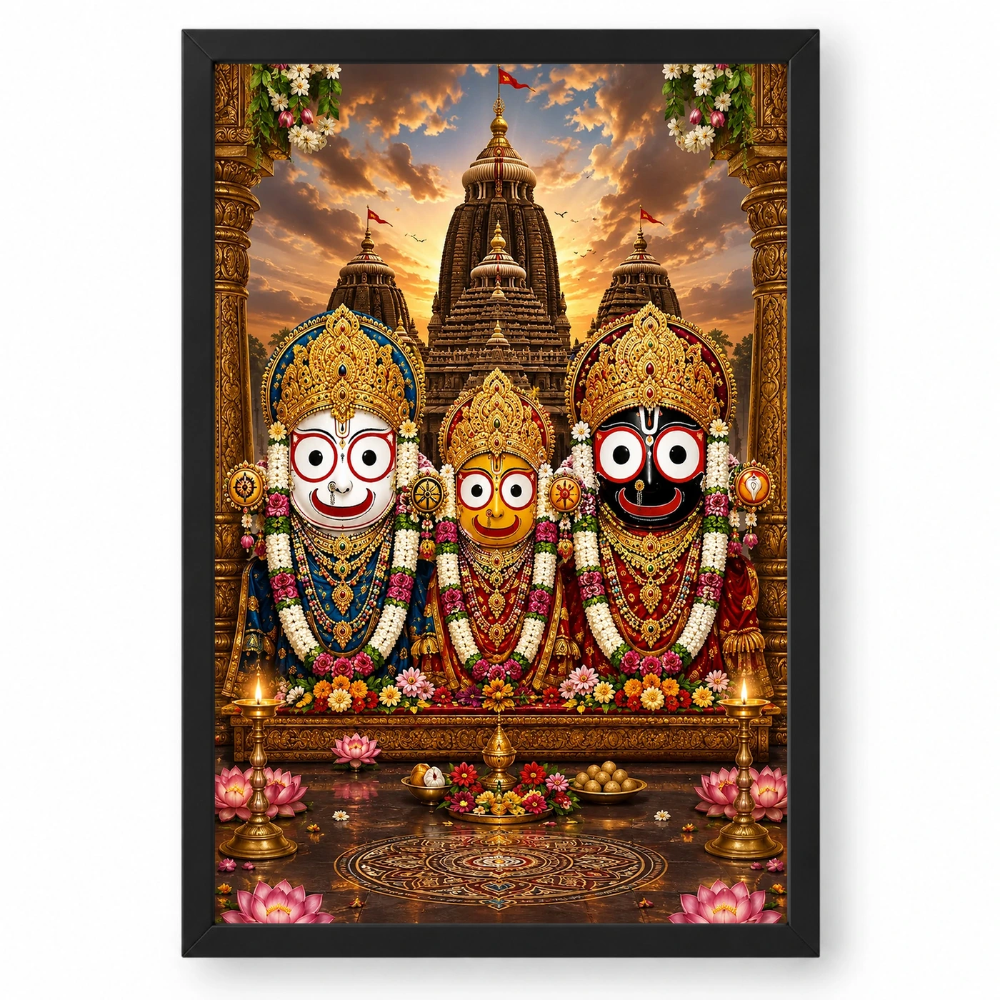Jagannath Trinity Traditional Indian Miniature-Inspired Devotional Art Photo Frame