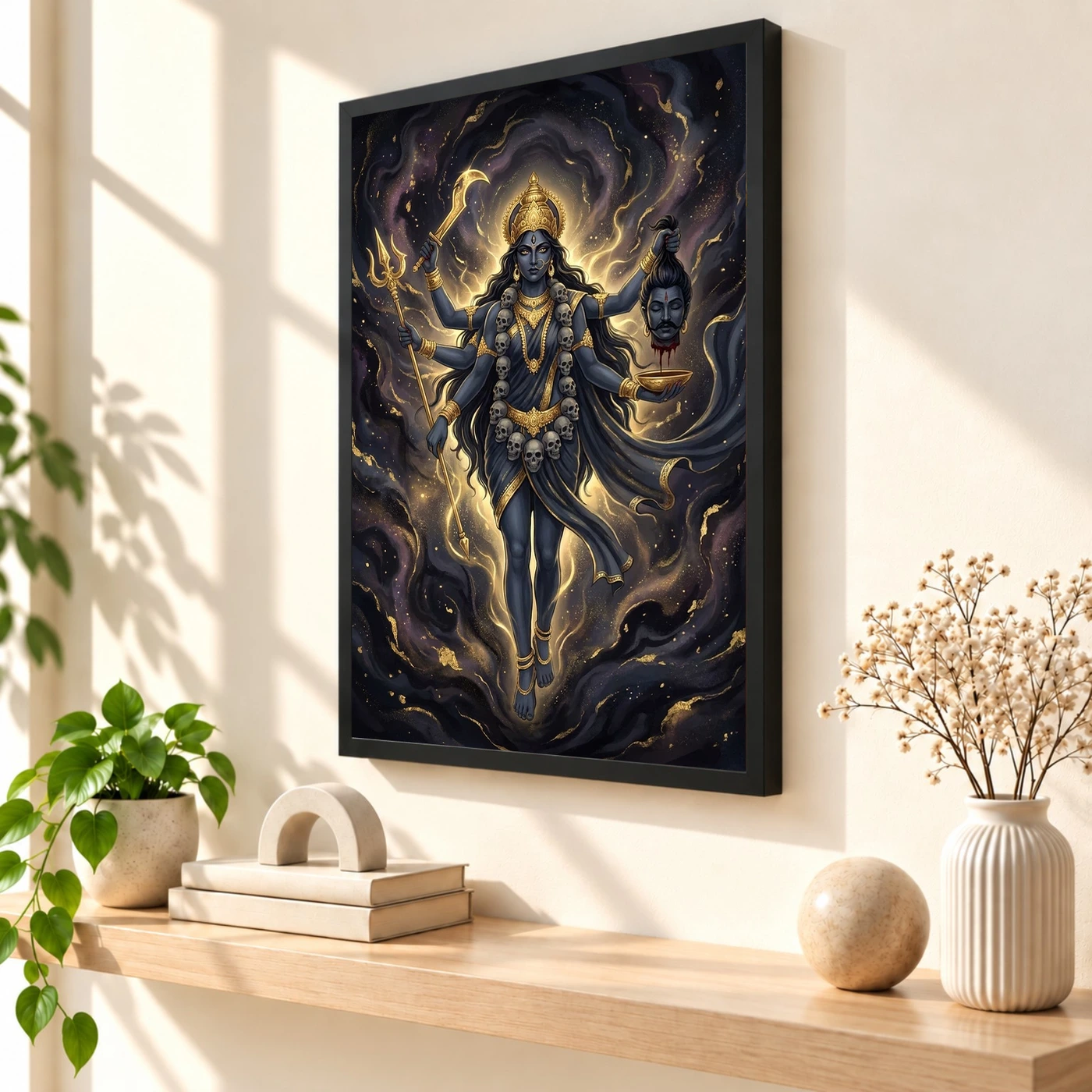 Kali Durga Energy Fierce Divine Feminine Dark Gold Art Photo Frame, view 2