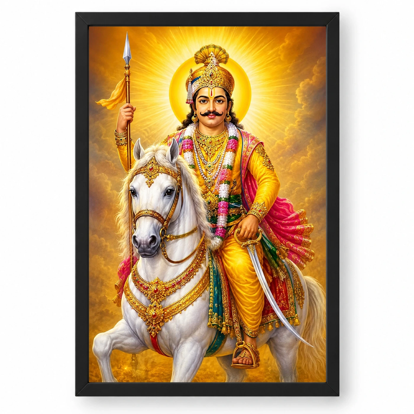 Khandoba Traditional Indian Miniature-Inspired Devotional Art Photo Frame