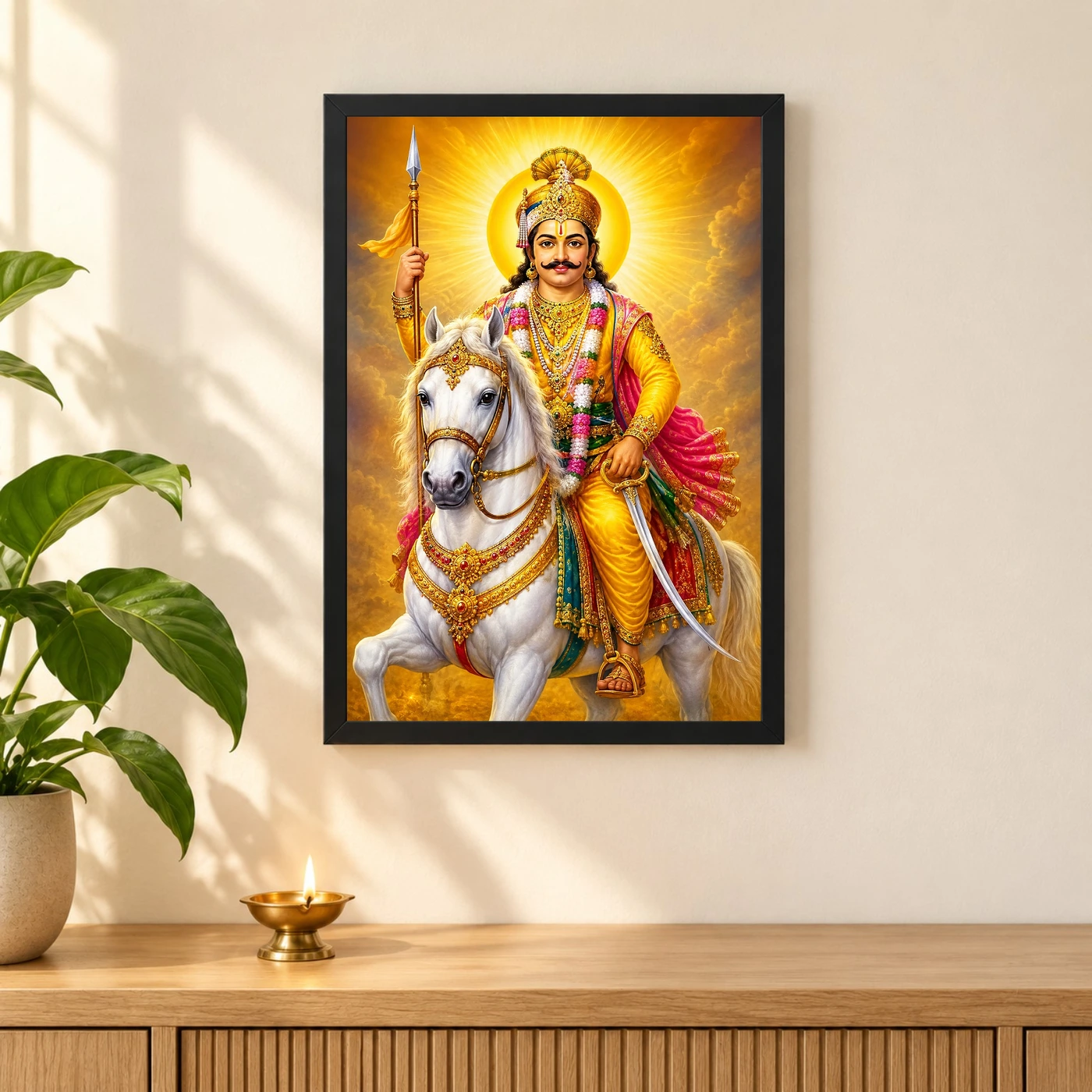Khandoba Traditional Indian Miniature-Inspired Devotional Art Photo Frame, view 3