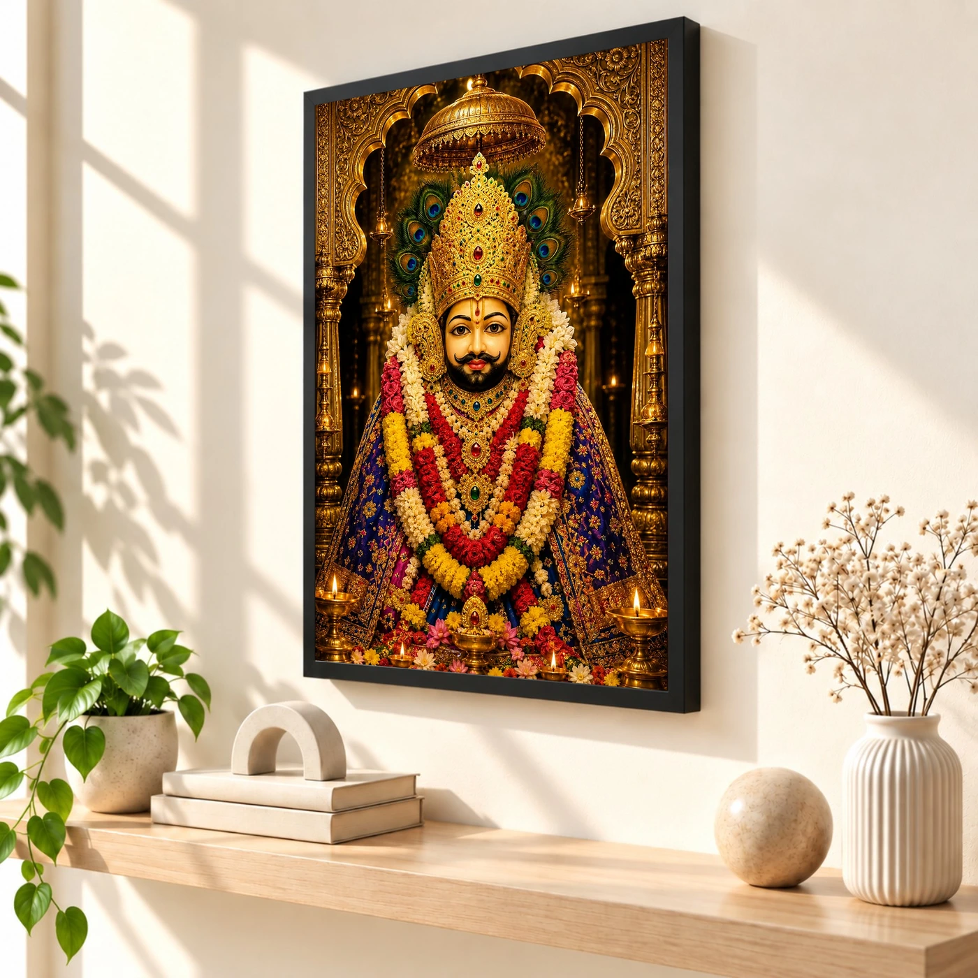 Khatu Shyam Ornate Golden Temple Darshan Photo Frame, view 2