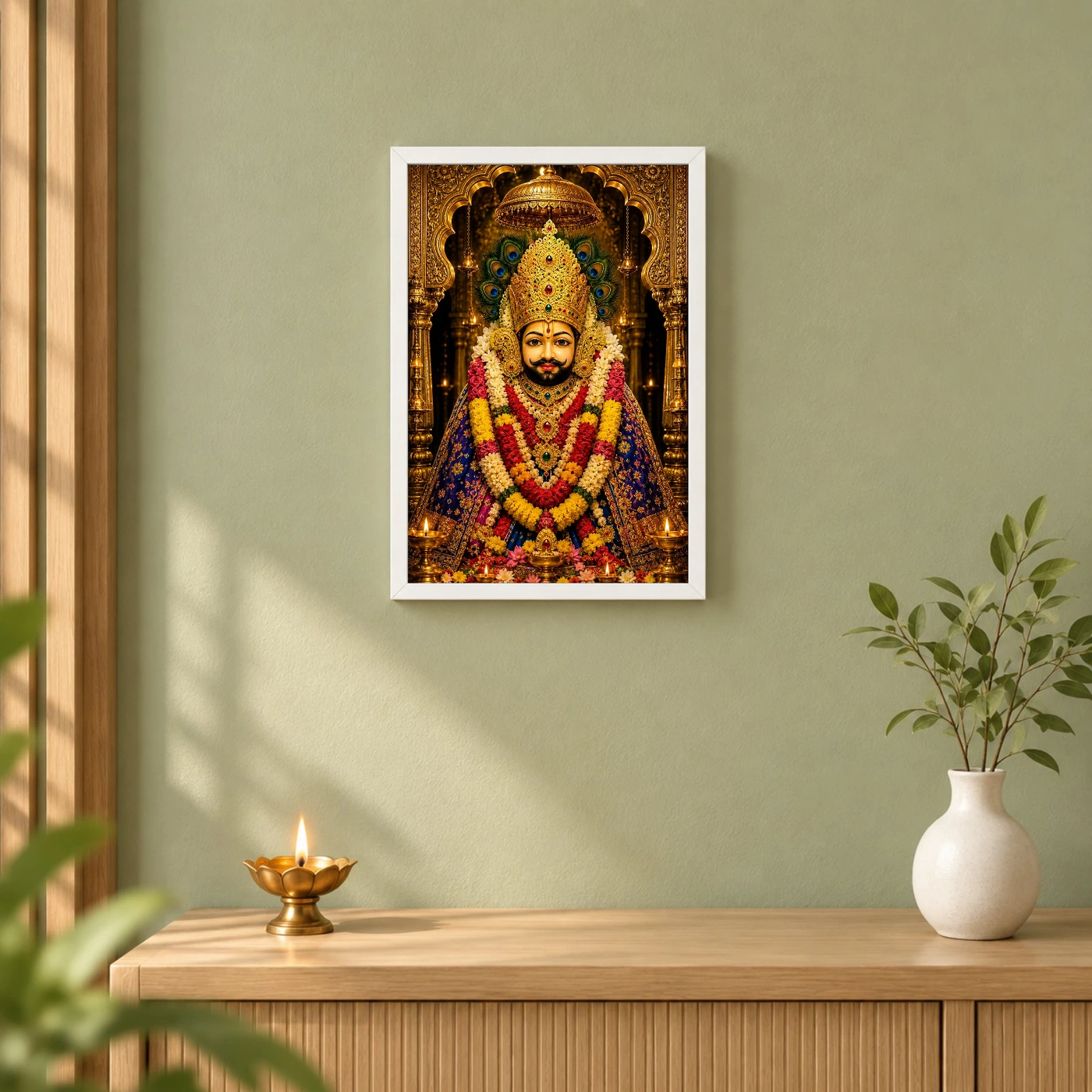 Khatu Shyam Ornate Golden Temple Darshan Photo Frame, view 6
