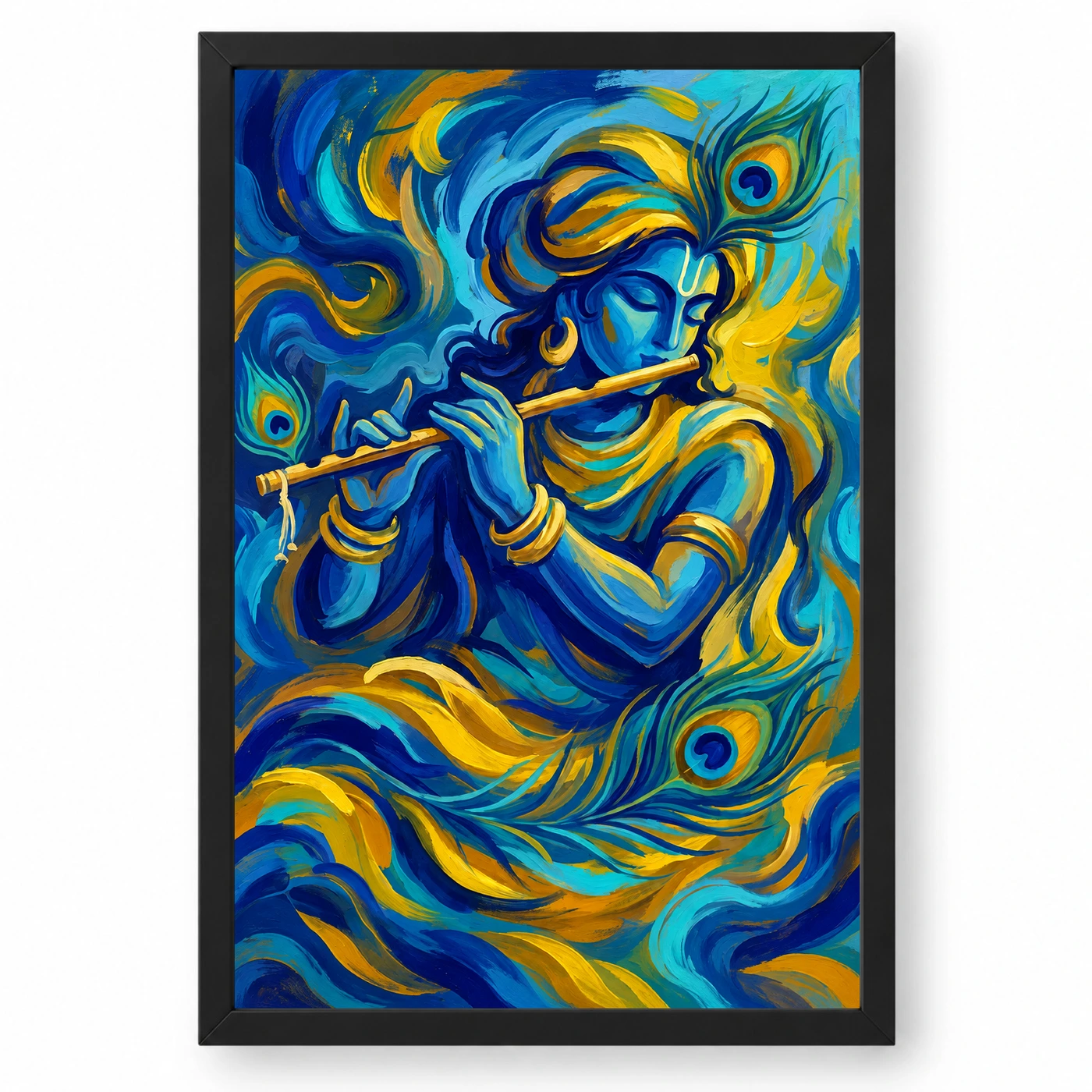 Krishna Abstract Blue Gold Contemporary Indian Gallery Art Photo Frame