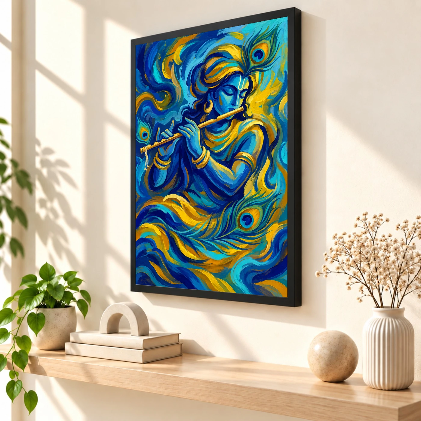 Krishna Abstract Blue Gold Contemporary Indian Gallery Art Photo Frame, view 2