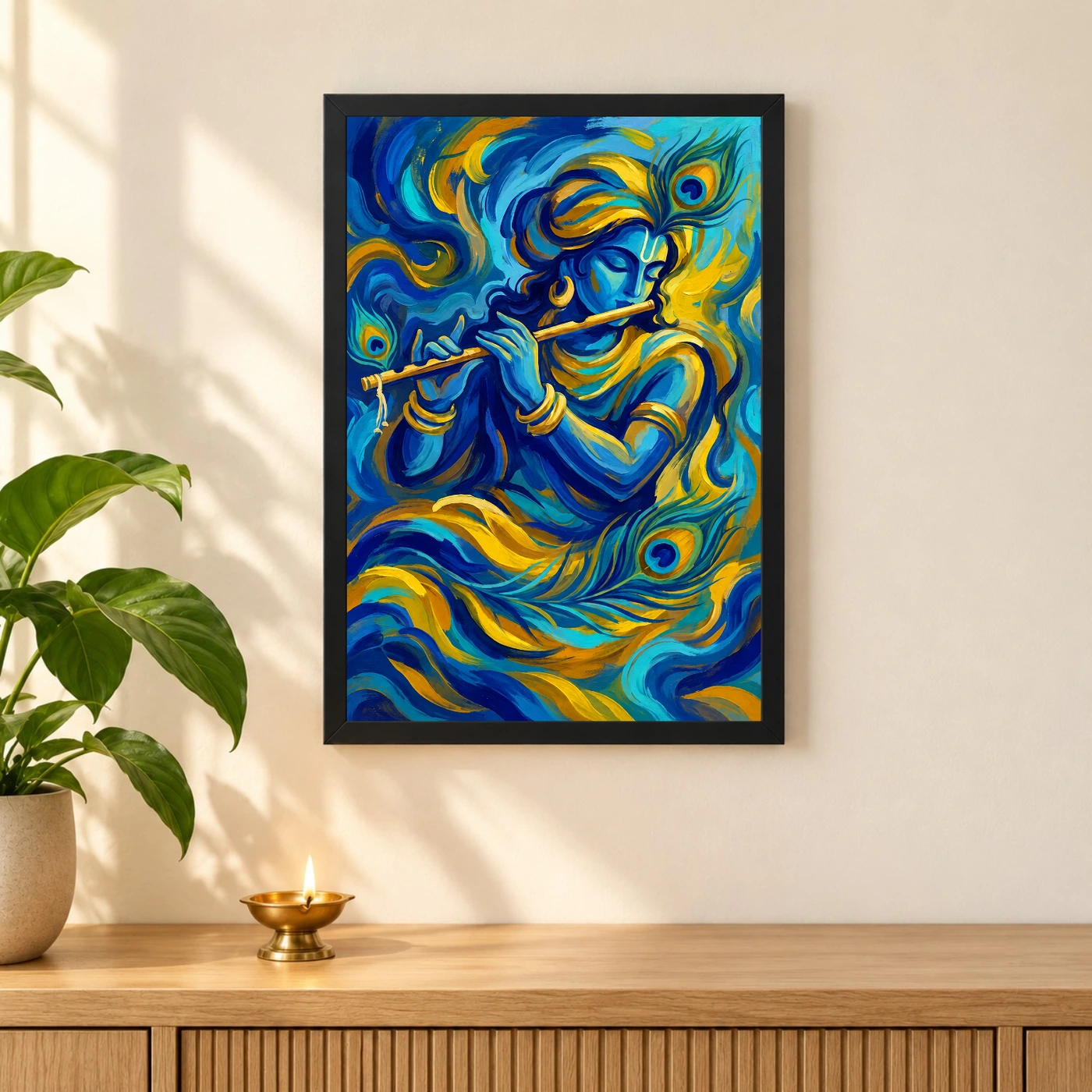 Krishna Abstract Blue Gold Contemporary Indian Gallery Art Photo Frame, view 3