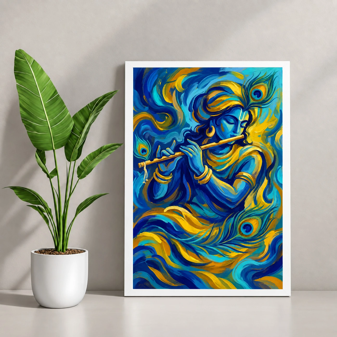 Krishna Abstract Blue Gold Contemporary Indian Gallery Art Photo Frame, view 4