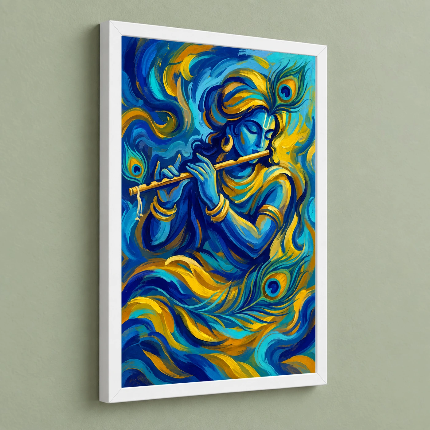 Krishna Abstract Blue Gold Contemporary Indian Gallery Art Photo Frame, view 5