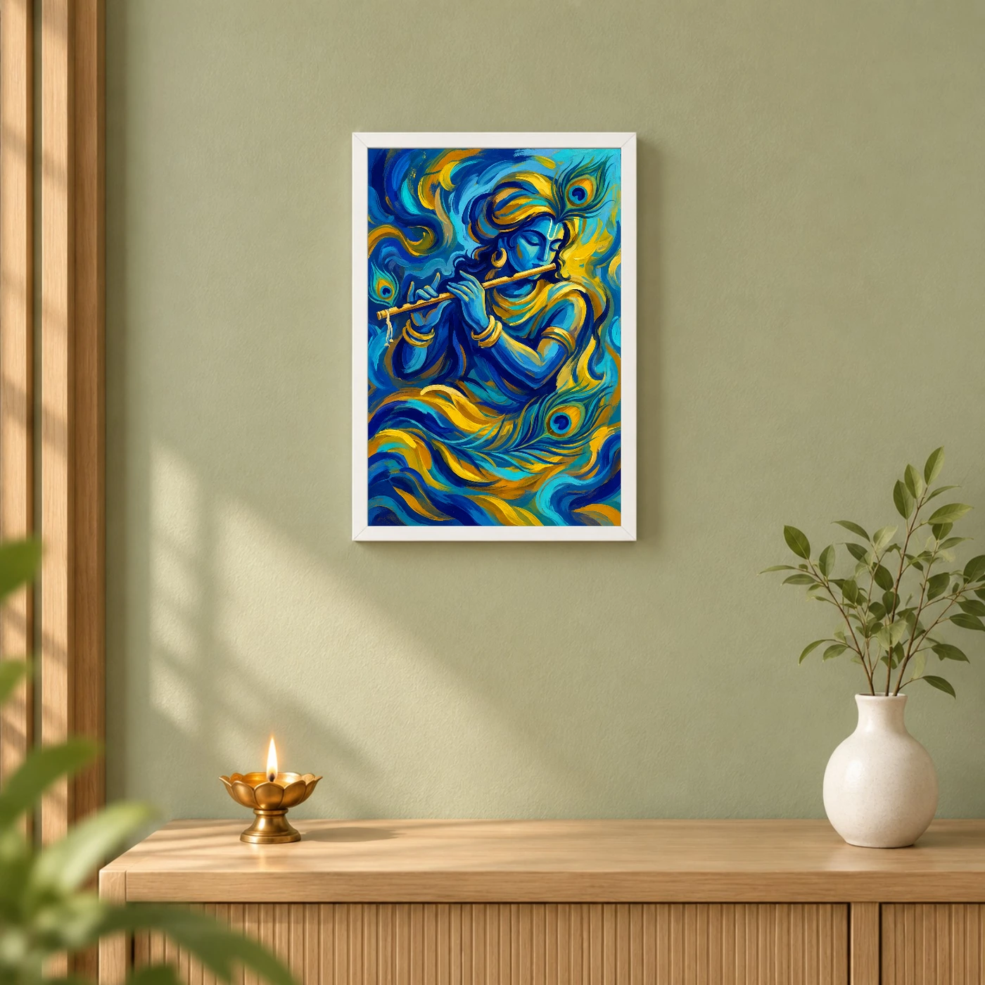 Krishna Abstract Blue Gold Contemporary Indian Gallery Art Photo Frame, view 6