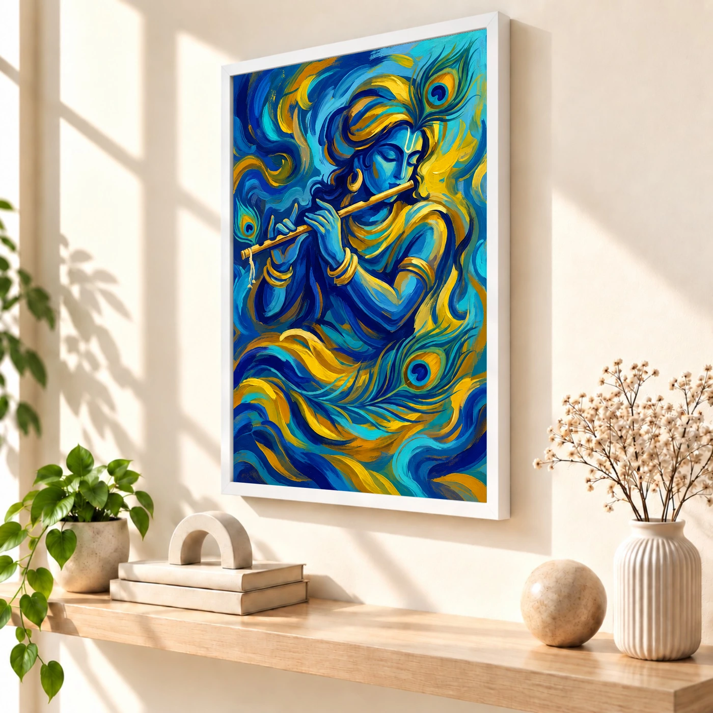 Krishna Abstract Blue Gold Contemporary Indian Gallery Art Photo Frame, view 7