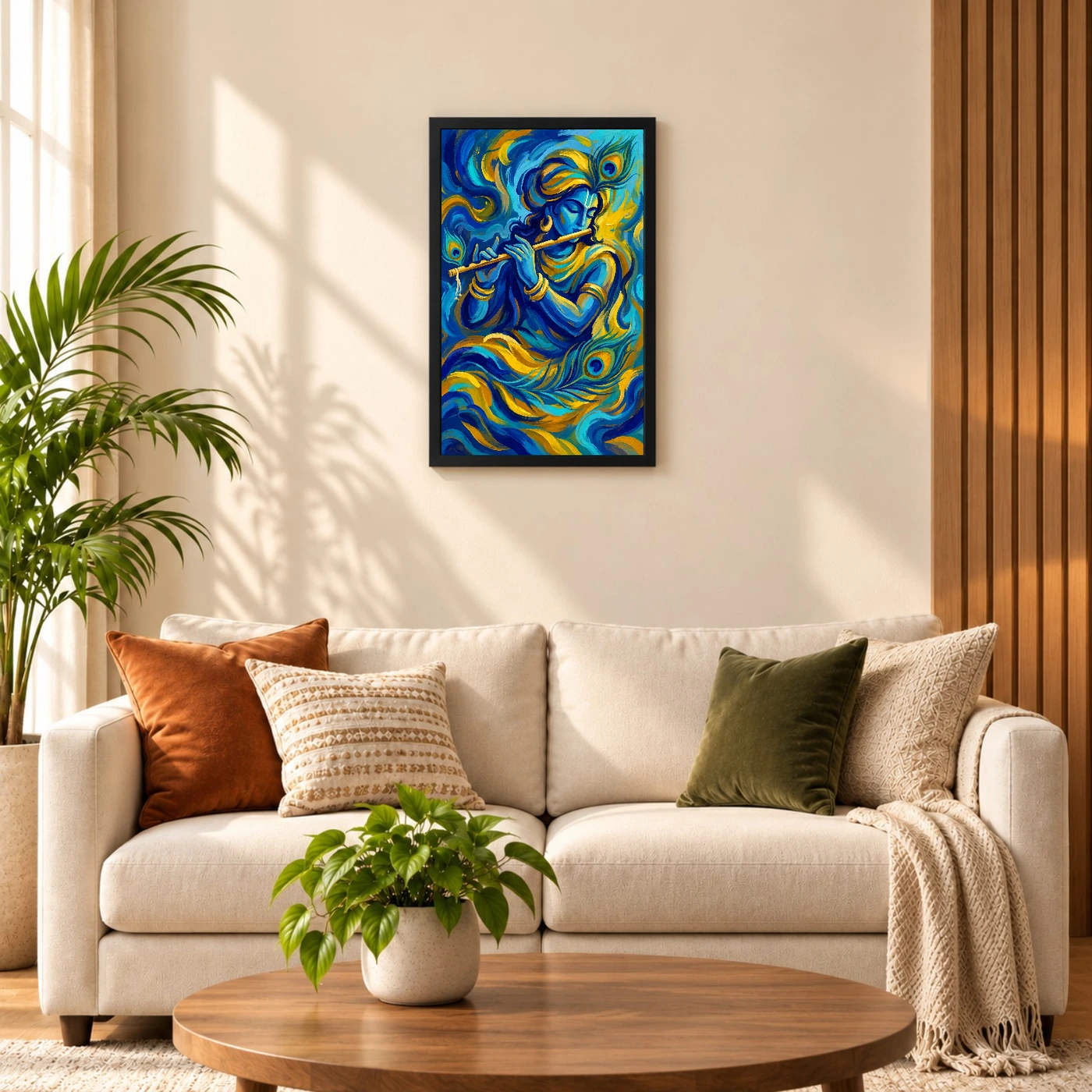 Krishna Abstract Blue Gold Contemporary Indian Gallery Art Photo Frame, view 8