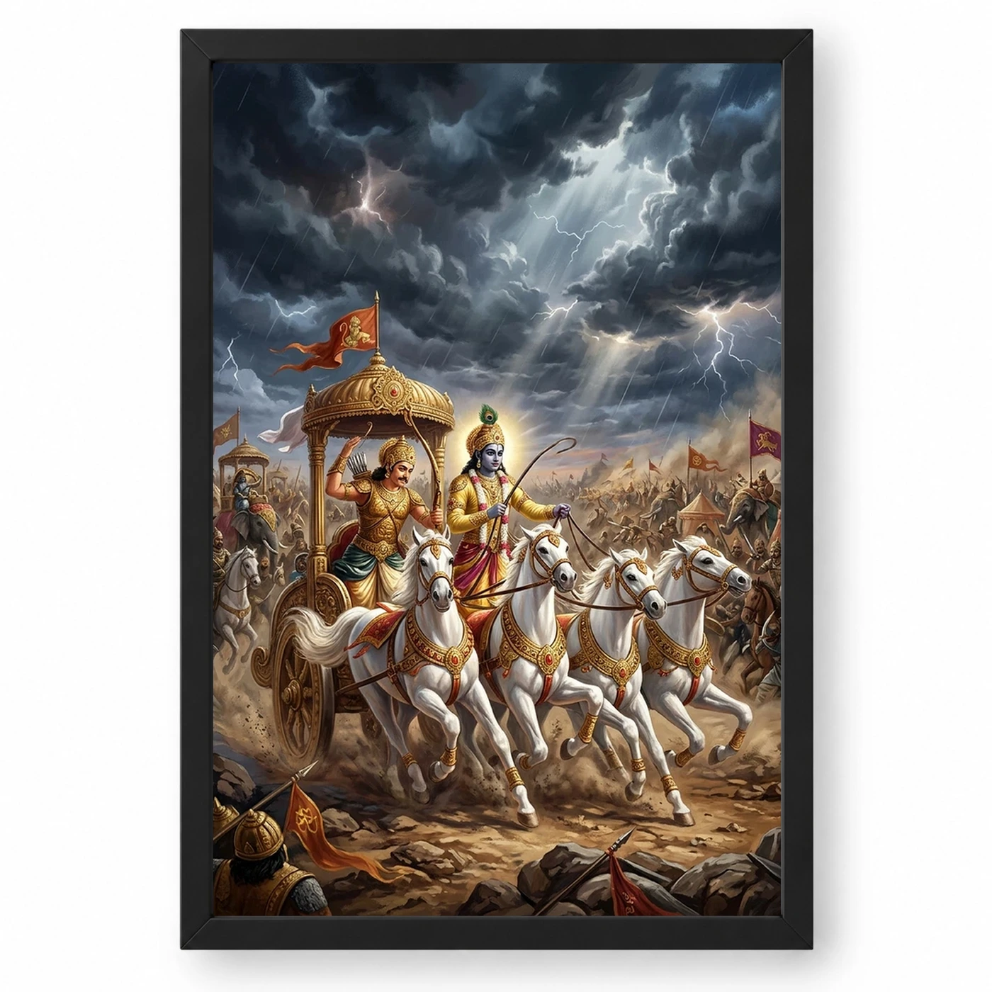 Krishna Arjuna Mahabharata Kurukshetra Chariot Epic Art Photo Frame