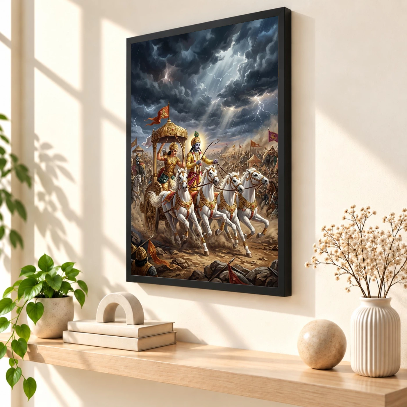 Krishna Arjuna Mahabharata Kurukshetra Chariot Epic Art Photo Frame, view 2