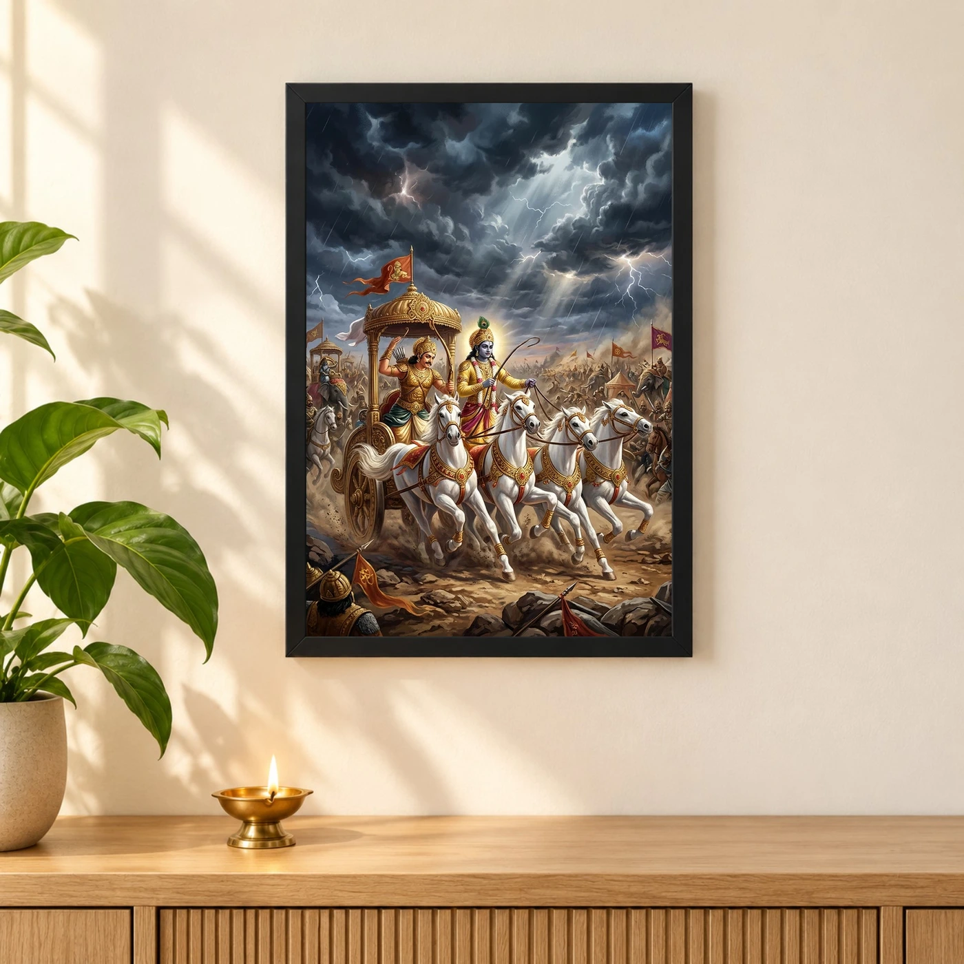 Krishna Arjuna Mahabharata Kurukshetra Chariot Epic Art Photo Frame, view 3