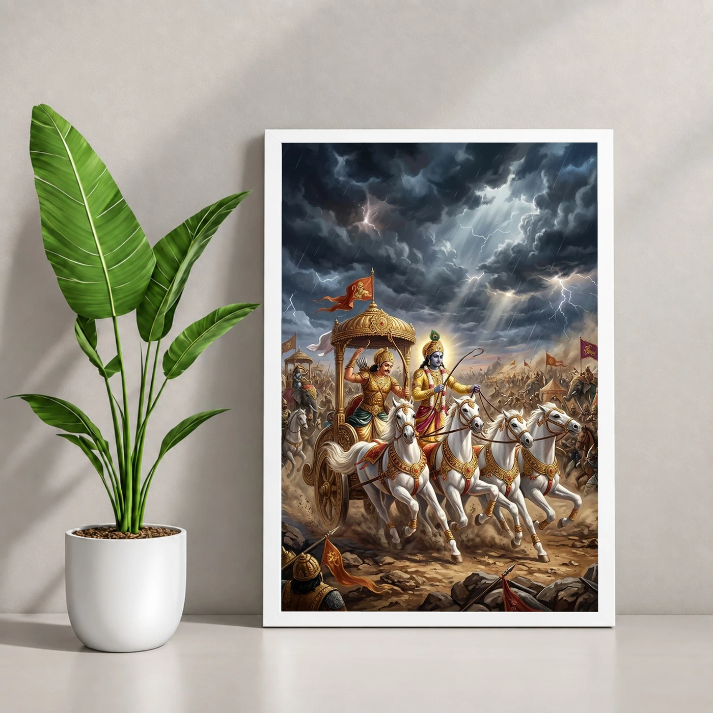 Krishna Arjuna Mahabharata Kurukshetra Chariot Epic Art Photo Frame, view 4
