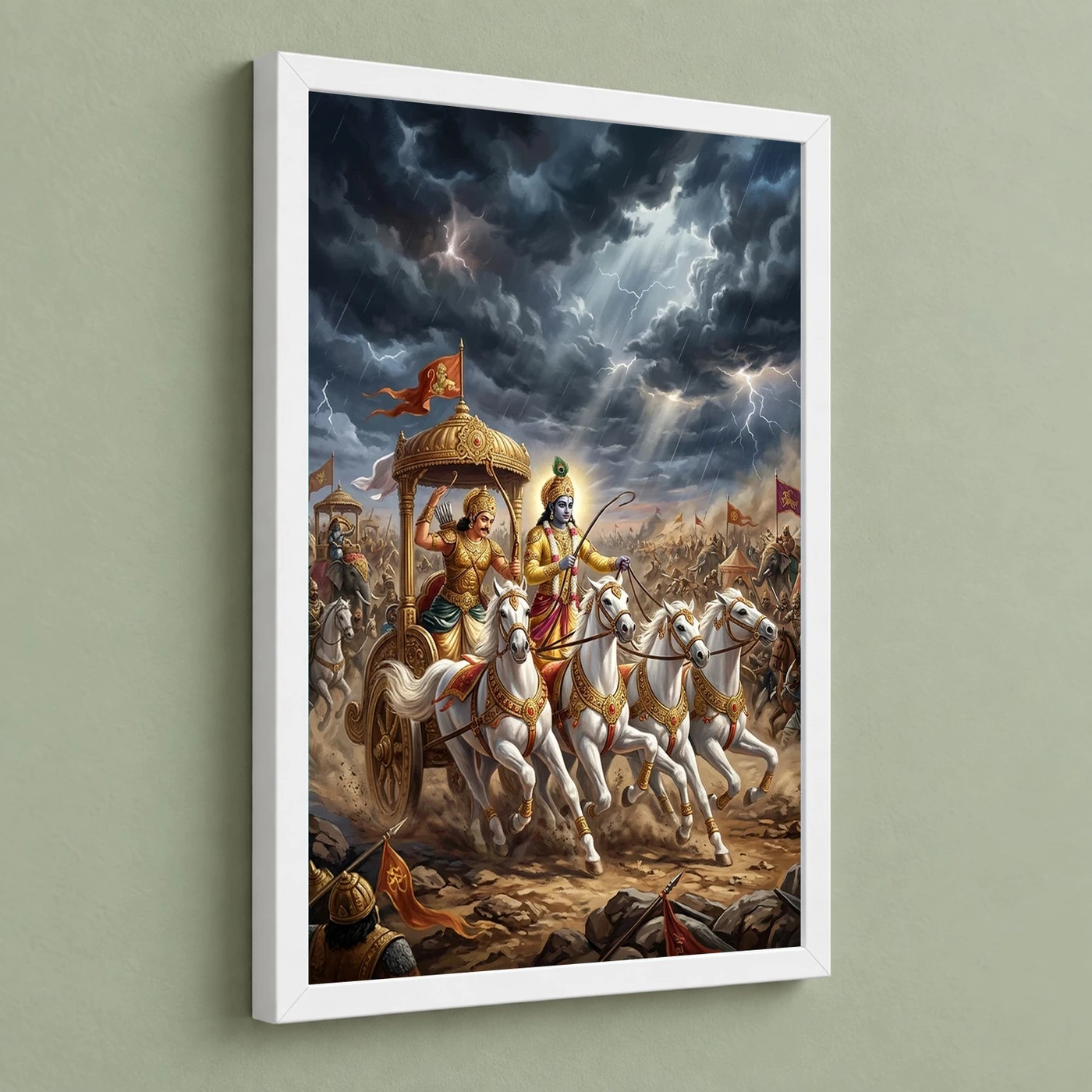 Krishna Arjuna Mahabharata Kurukshetra Chariot Epic Art Photo Frame, view 5