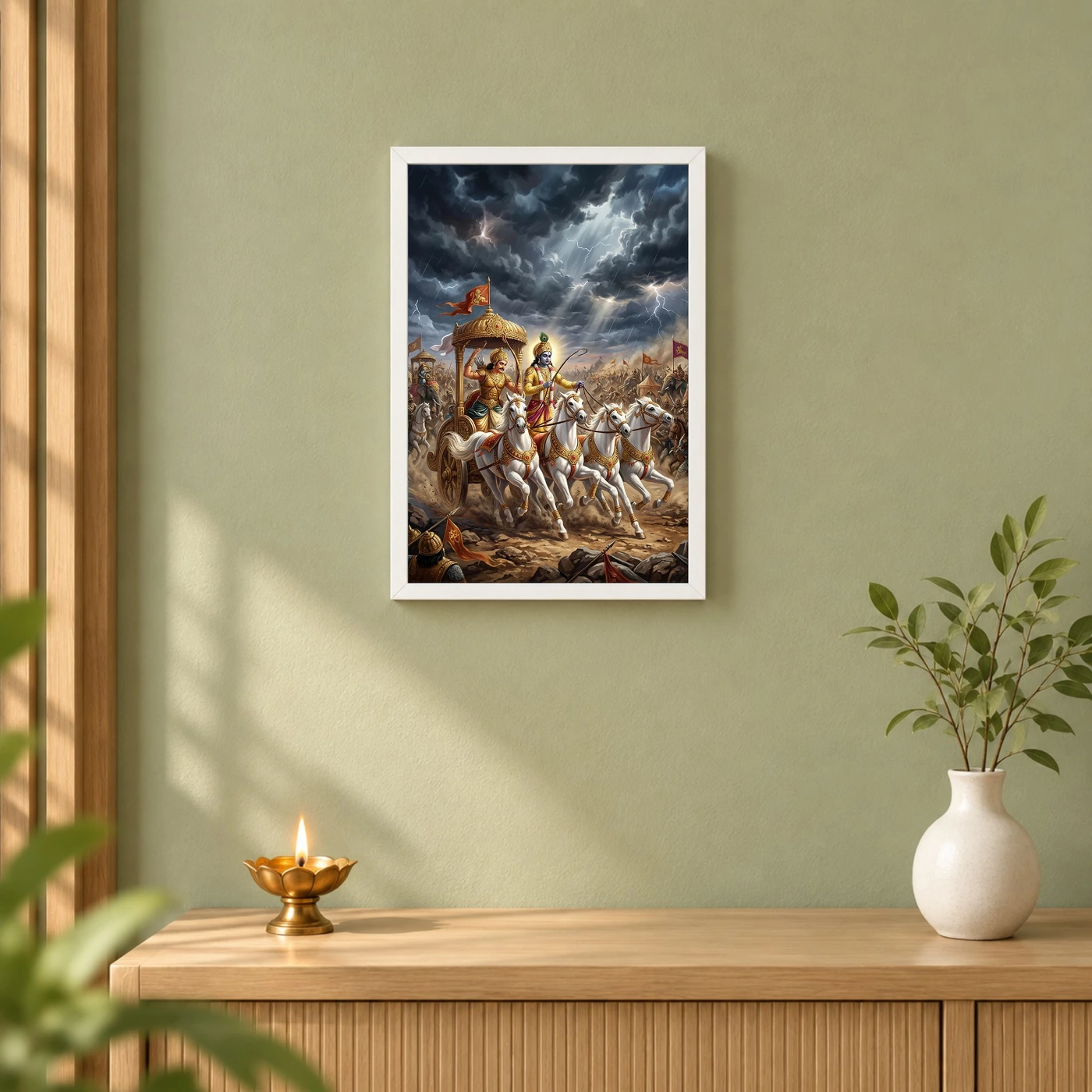 Krishna Arjuna Mahabharata Kurukshetra Chariot Epic Art Photo Frame, view 6