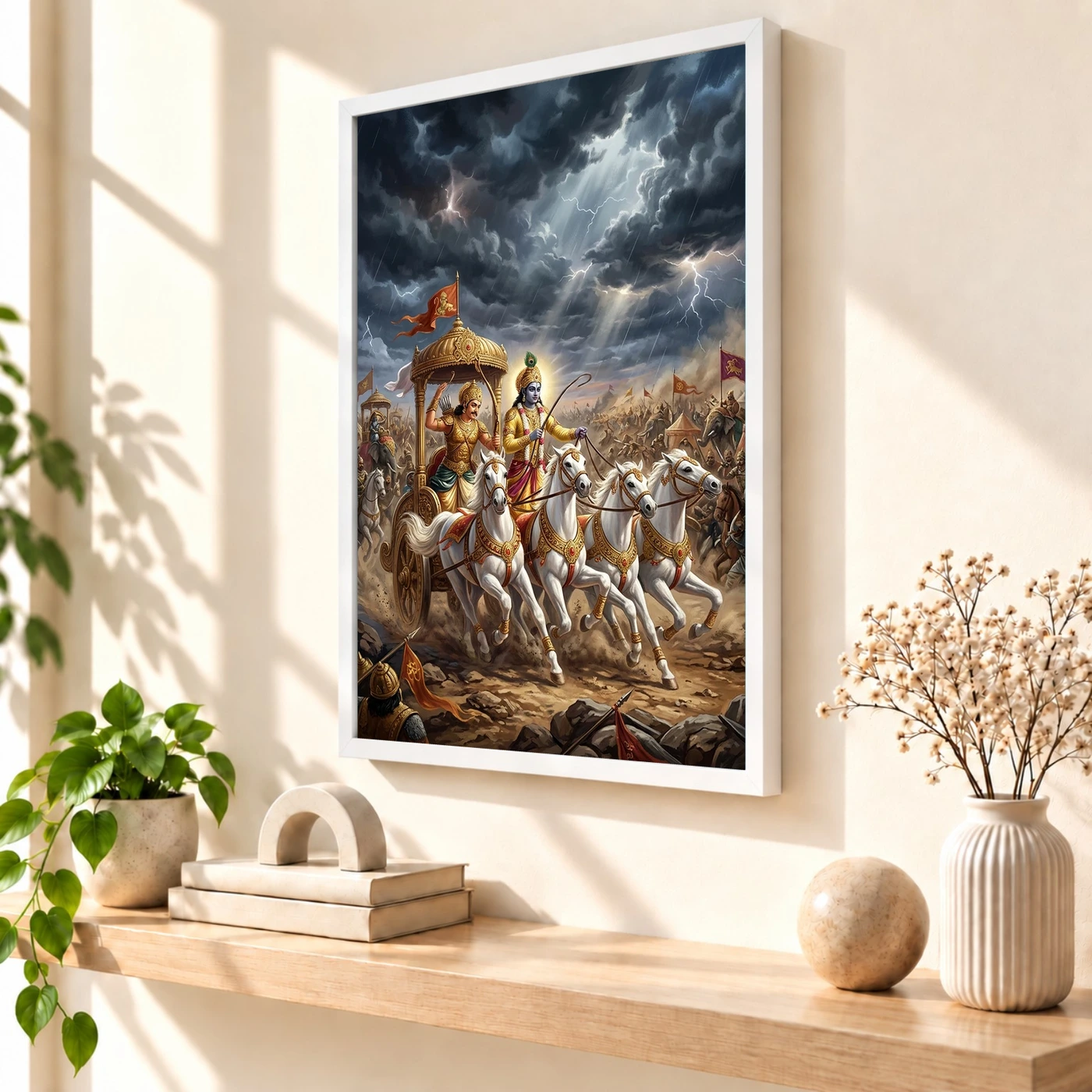 Krishna Arjuna Mahabharata Kurukshetra Chariot Epic Art Photo Frame, view 7