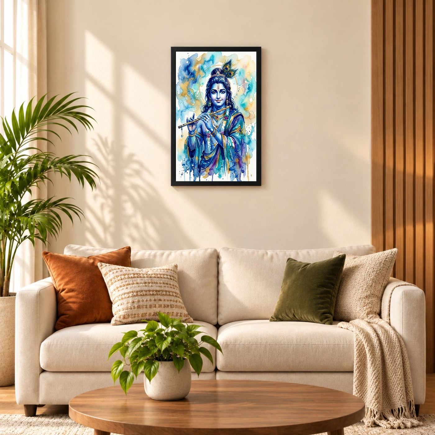 Krishna Contemporary Watercolor Blue Wash Modern Art Photo Frame, view 8