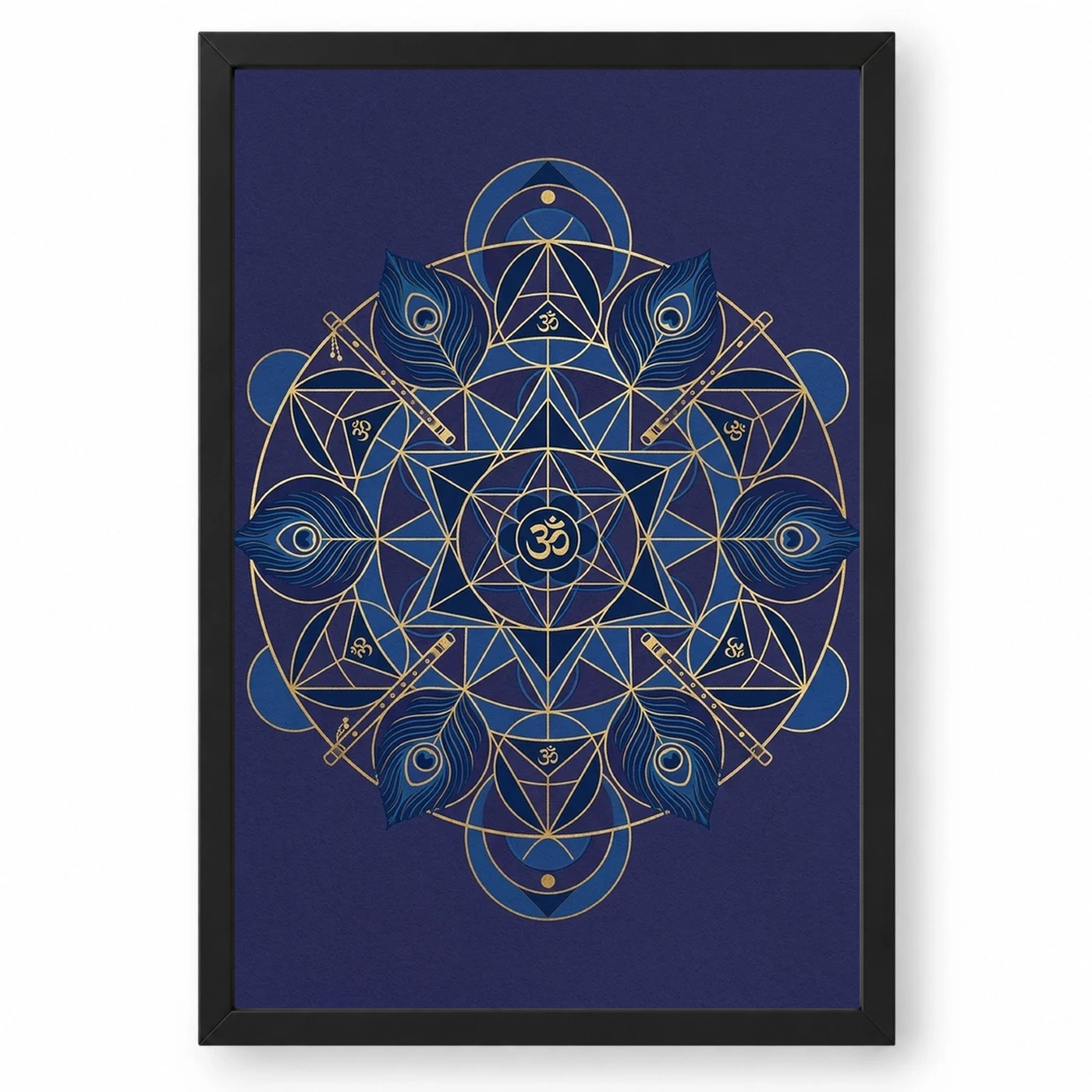 Krishna Geometric Mandala Blue Gold Sacred Geometry Art Photo Frame