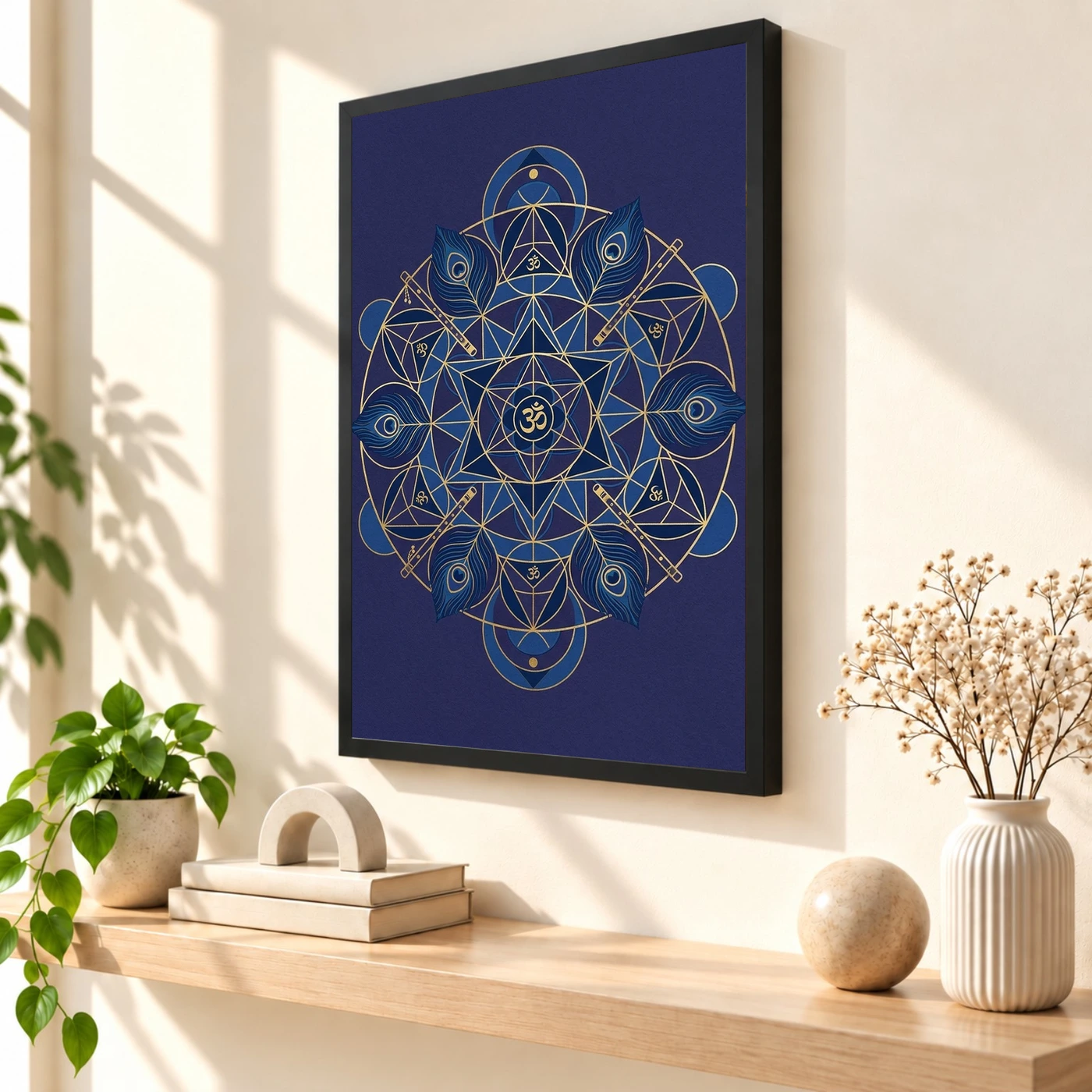 Krishna Geometric Mandala Blue Gold Sacred Geometry Art Photo Frame, view 2