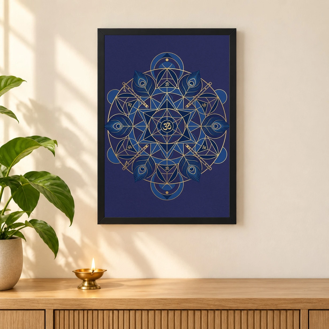 Krishna Geometric Mandala Blue Gold Sacred Geometry Art Photo Frame, view 3