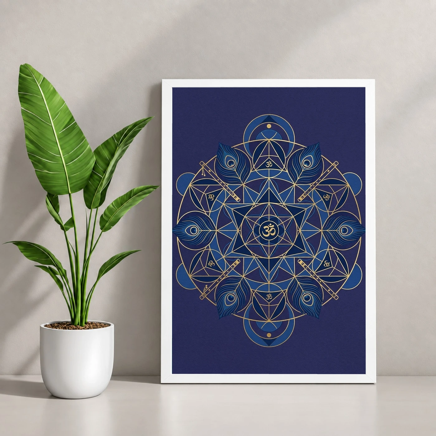 Krishna Geometric Mandala Blue Gold Sacred Geometry Art Photo Frame, view 4