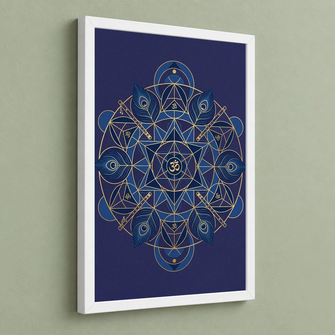 Krishna Geometric Mandala Blue Gold Sacred Geometry Art Photo Frame, view 5