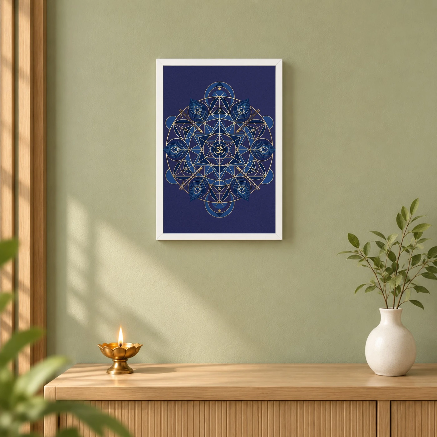 Krishna Geometric Mandala Blue Gold Sacred Geometry Art Photo Frame, view 6