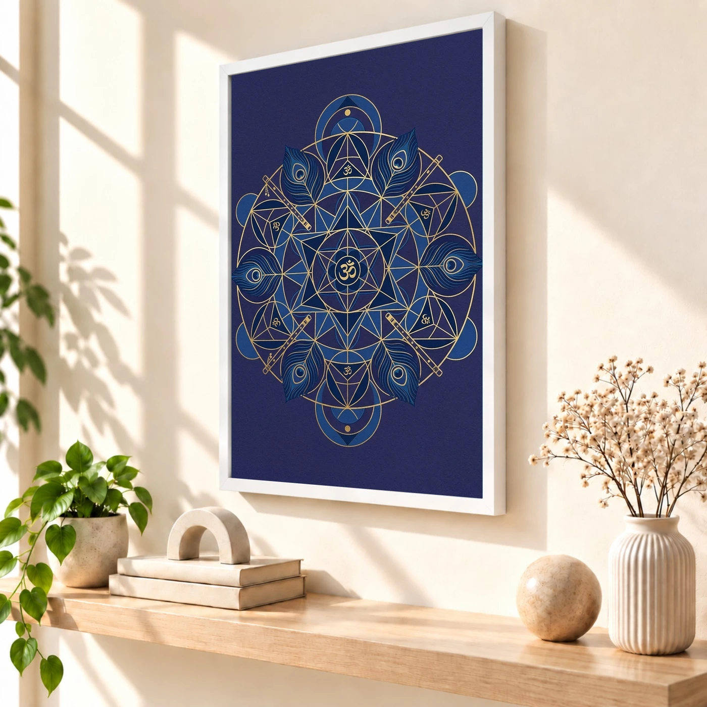 Krishna Geometric Mandala Blue Gold Sacred Geometry Art Photo Frame, view 7