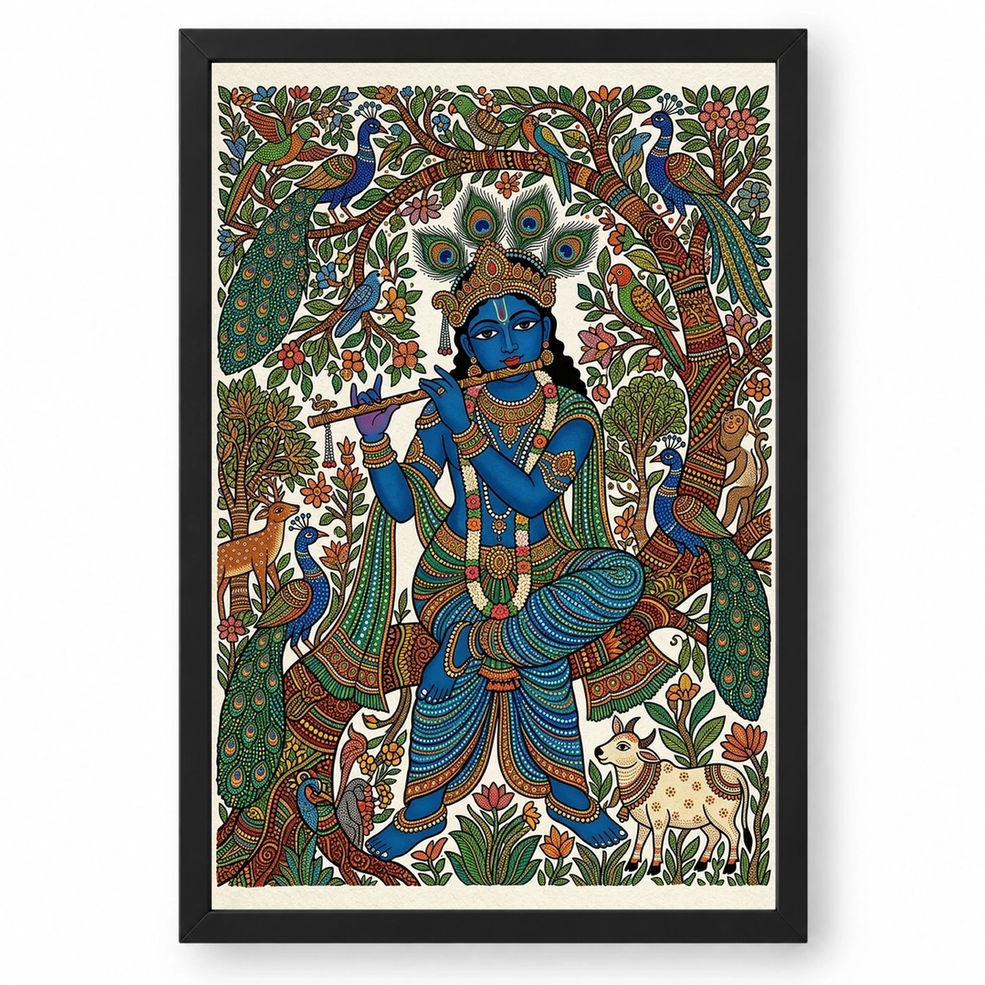Krishna Gond Art Colorful Nature Patterns Tribal Art Photo Frame
