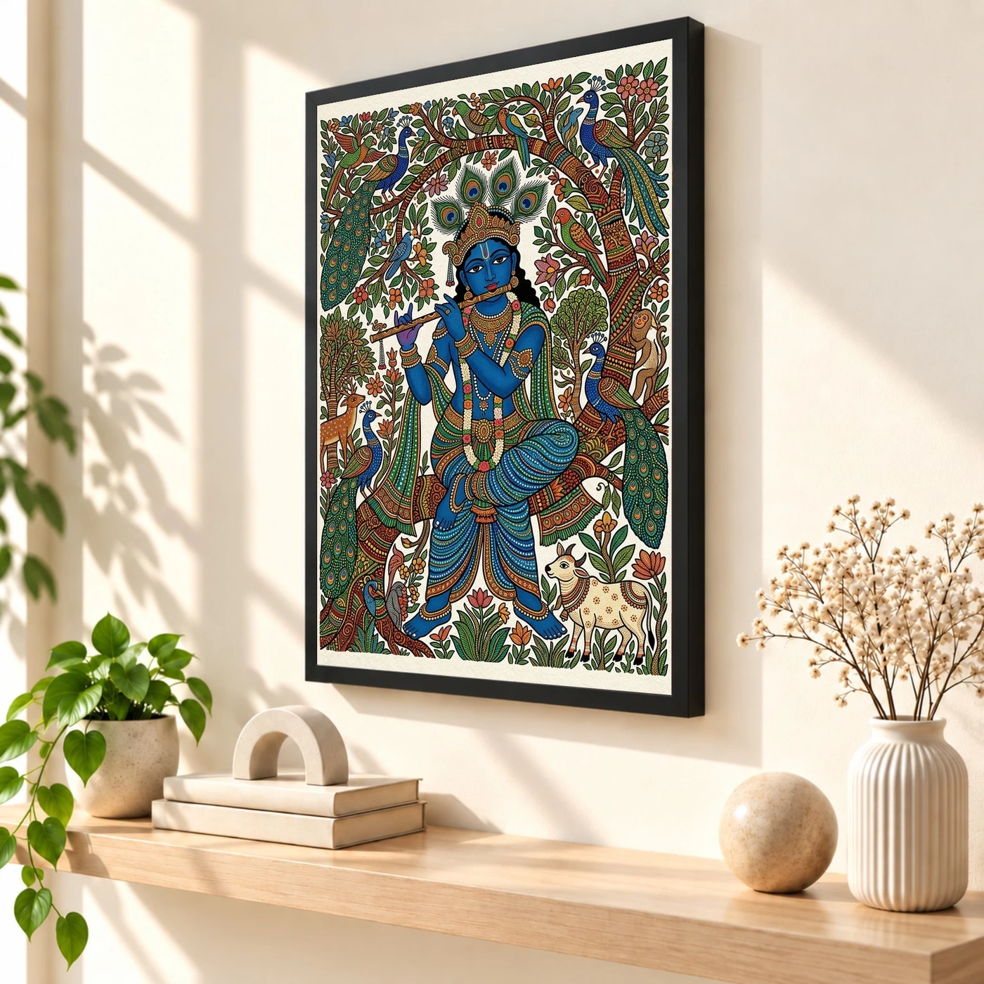 Krishna Gond Art Colorful Nature Patterns Tribal Art Photo Frame, view 2