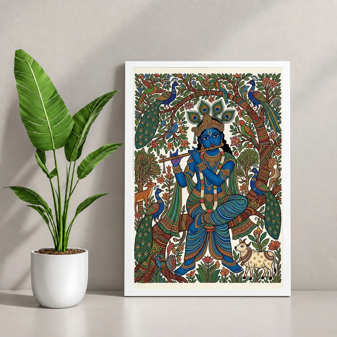 Krishna Gond Art Colorful Nature Patterns Tribal Art Photo Frame, view 4