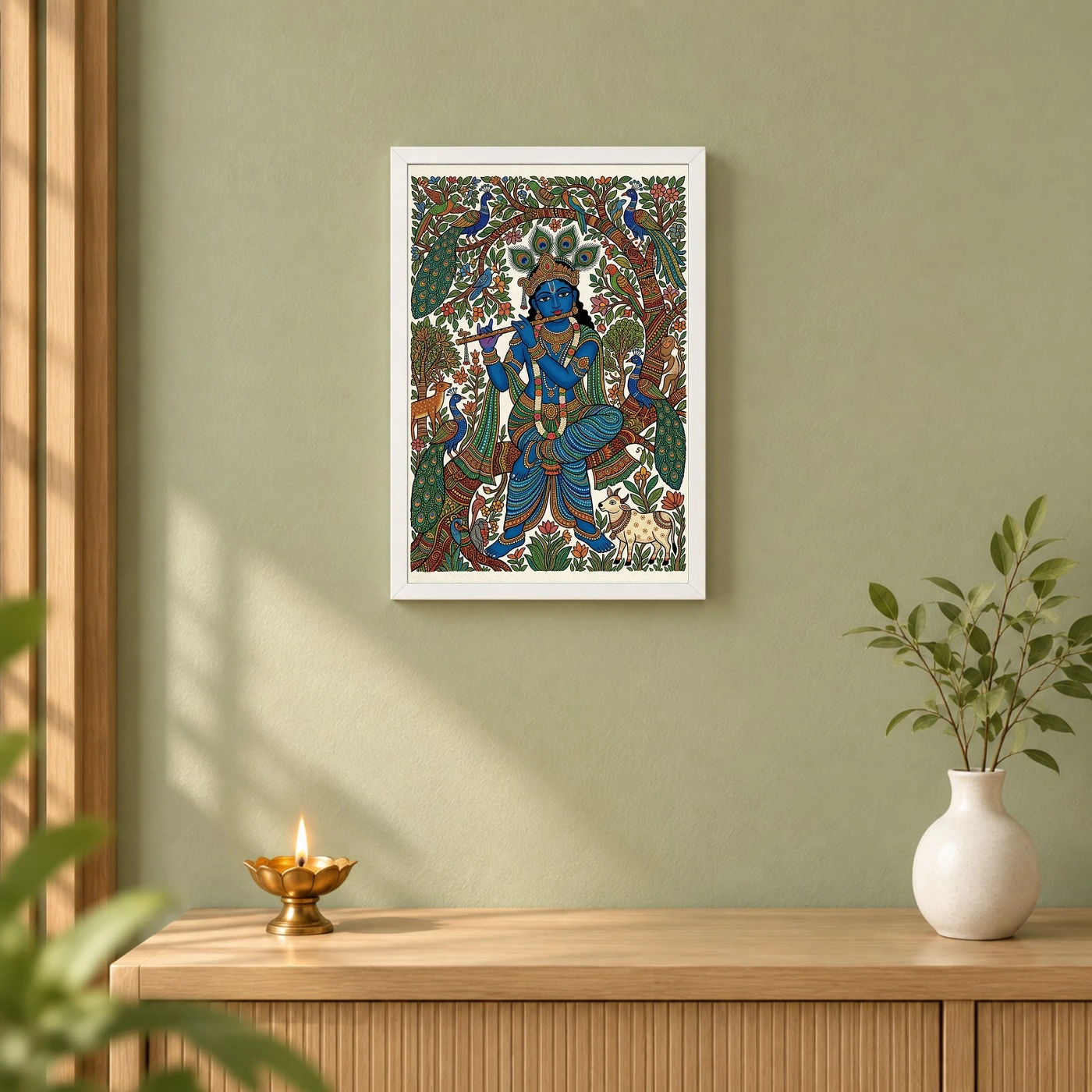 Krishna Gond Art Colorful Nature Patterns Tribal Art Photo Frame, view 6