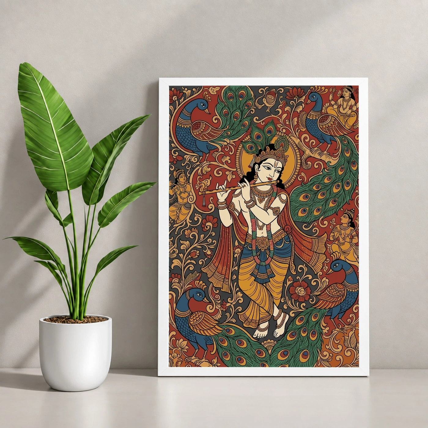 Krishna Kalamkari Peacock Motif Andhra Traditional Art Photo Frame, view 4