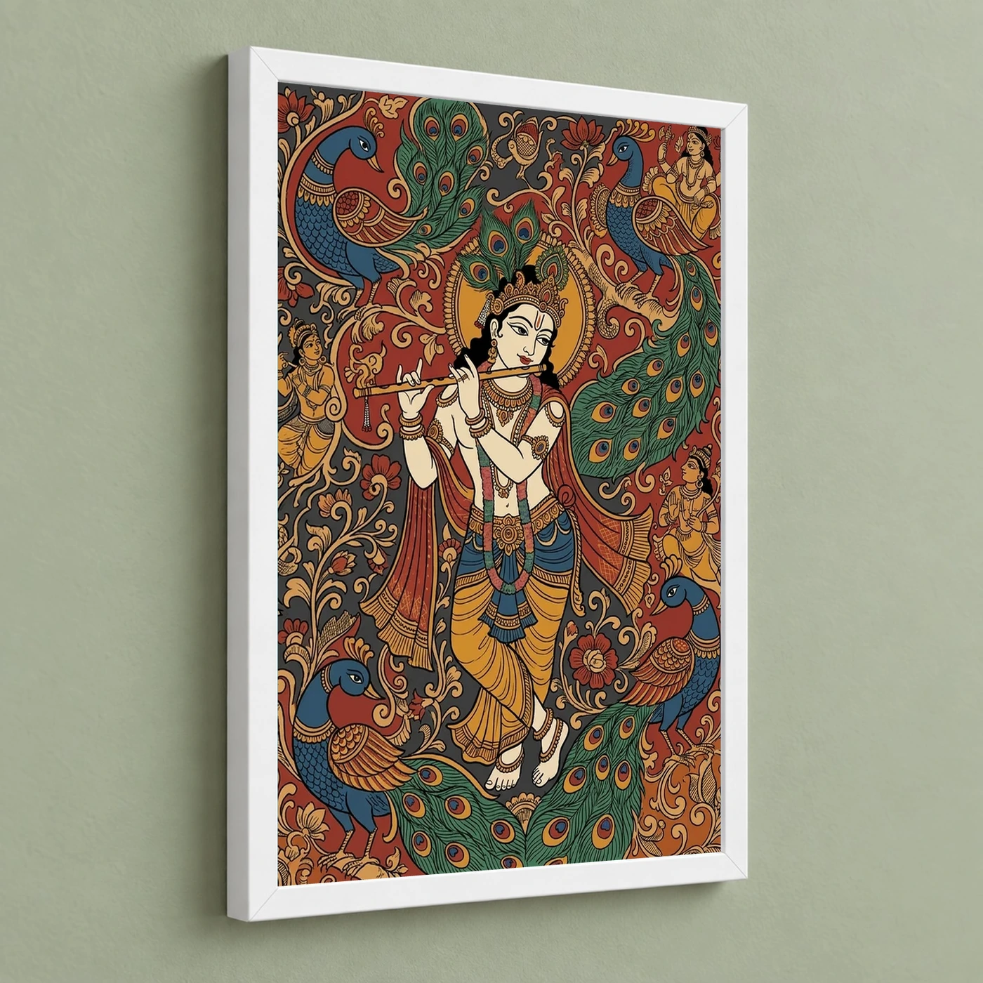 Krishna Kalamkari Peacock Motif Andhra Traditional Art Photo Frame, view 5