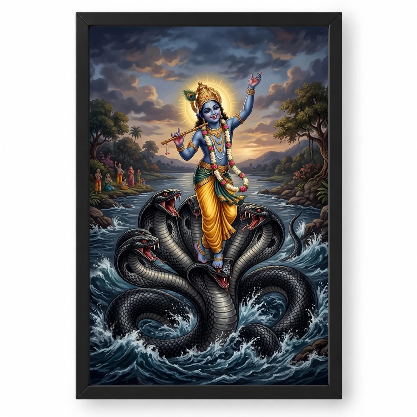 Krishna Kaliya Mardan Serpent Dance Yamuna River Art Photo Frame