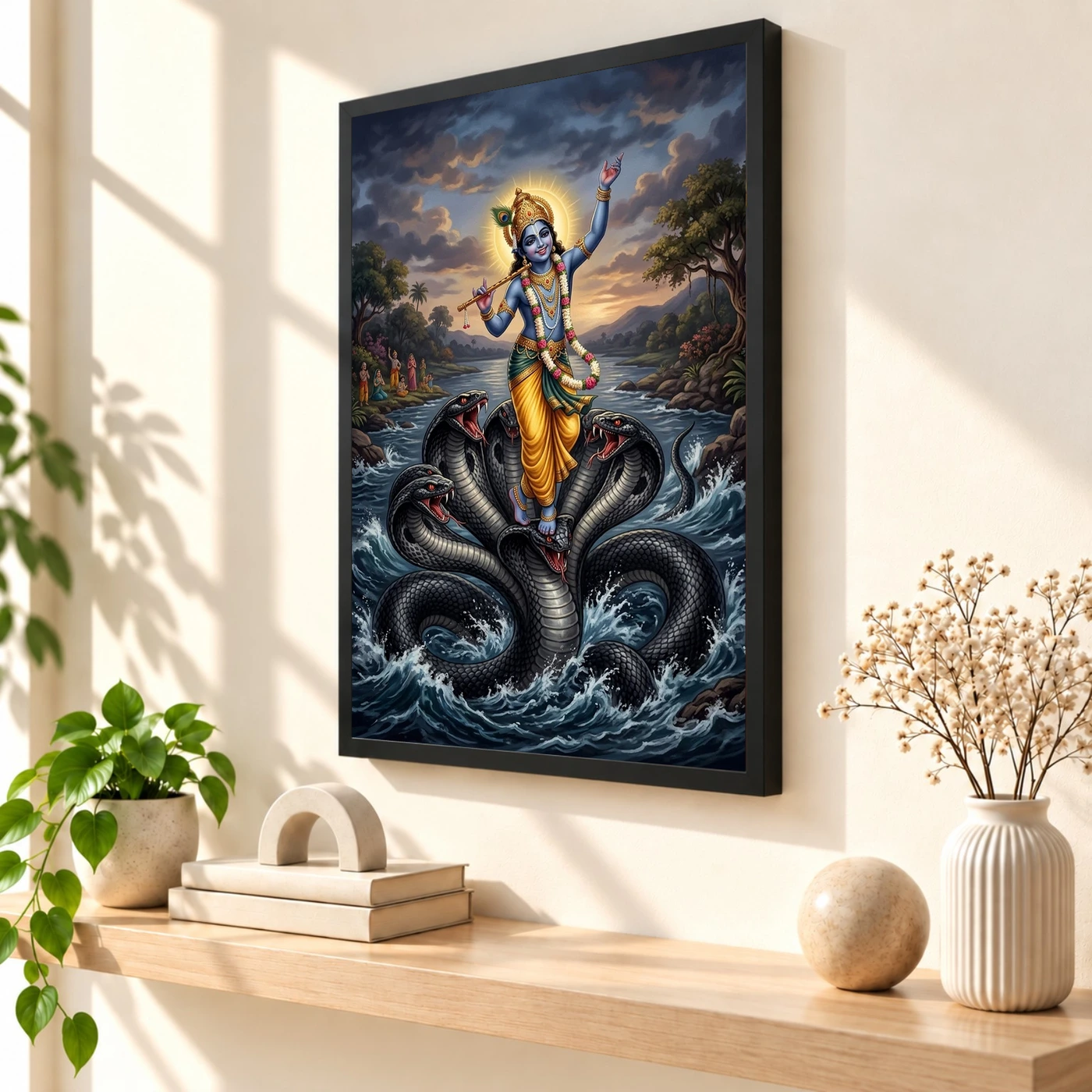 Krishna Kaliya Mardan Serpent Dance Yamuna River Art Photo Frame, view 2