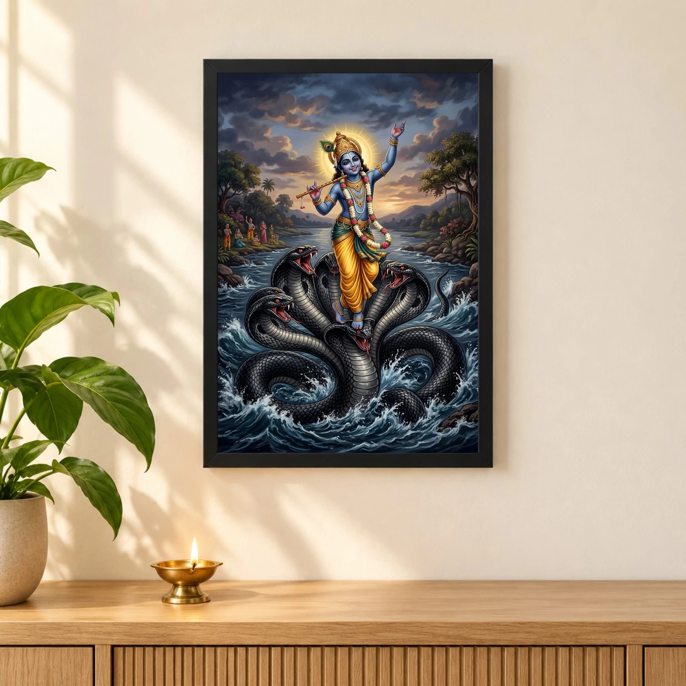 Krishna Kaliya Mardan Serpent Dance Yamuna River Art Photo Frame, view 3