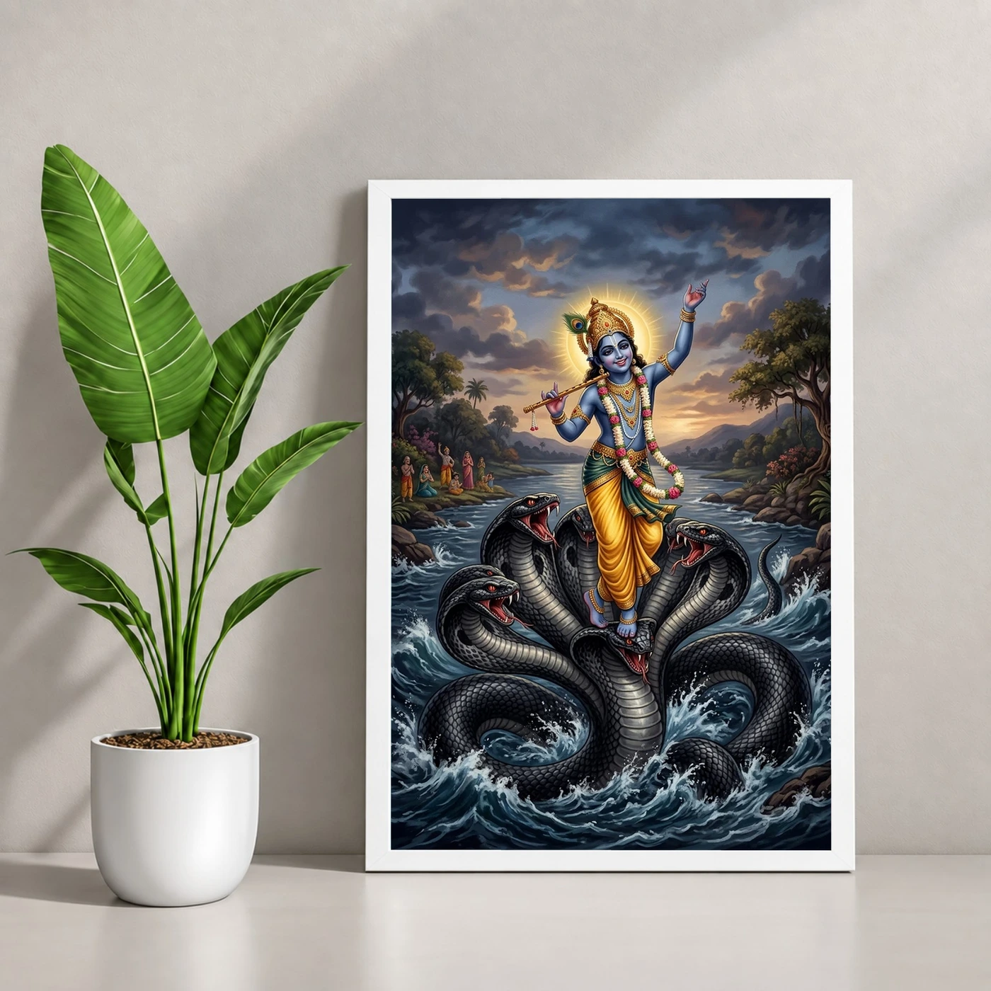 Krishna Kaliya Mardan Serpent Dance Yamuna River Art Photo Frame, view 4