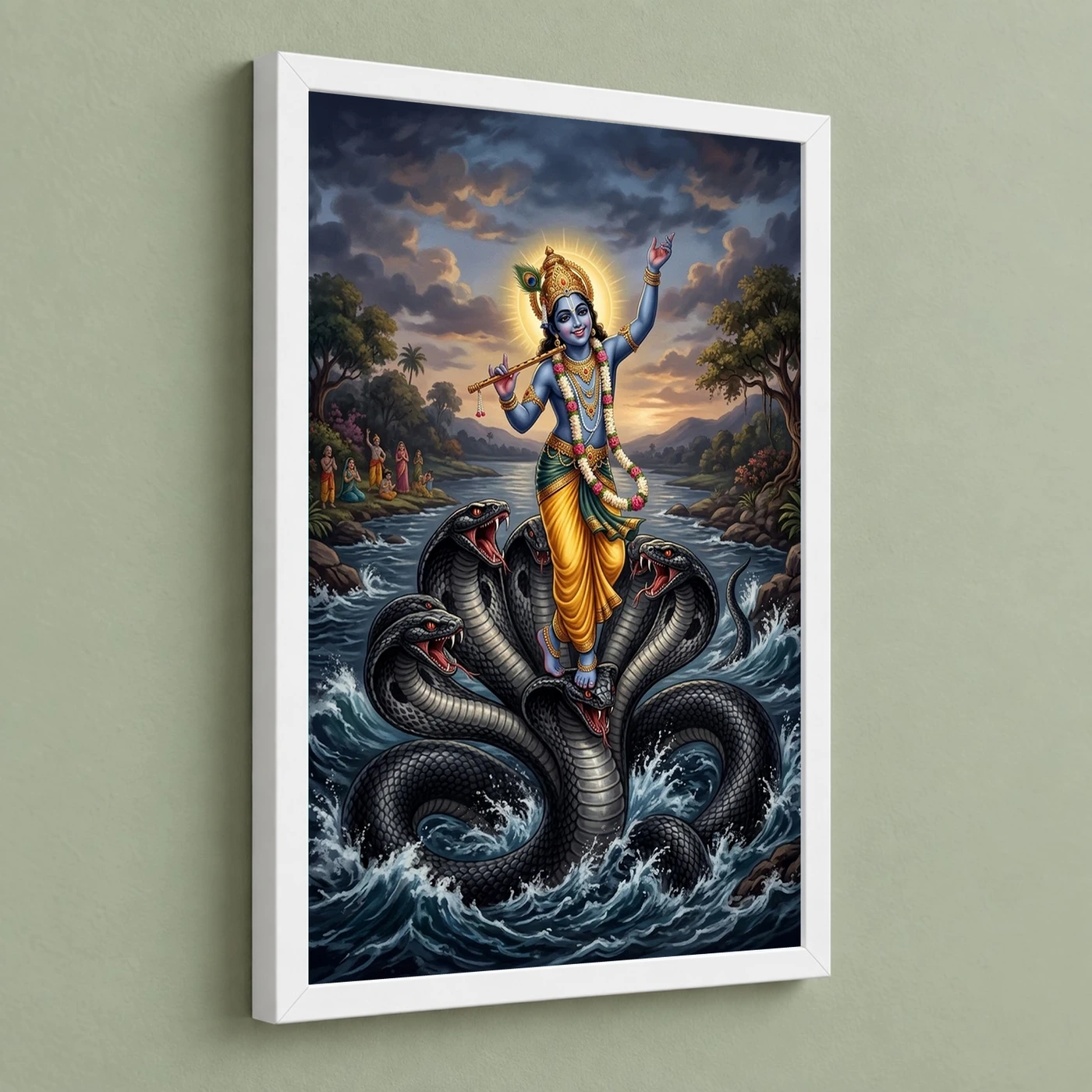 Krishna Kaliya Mardan Serpent Dance Yamuna River Art Photo Frame, view 5