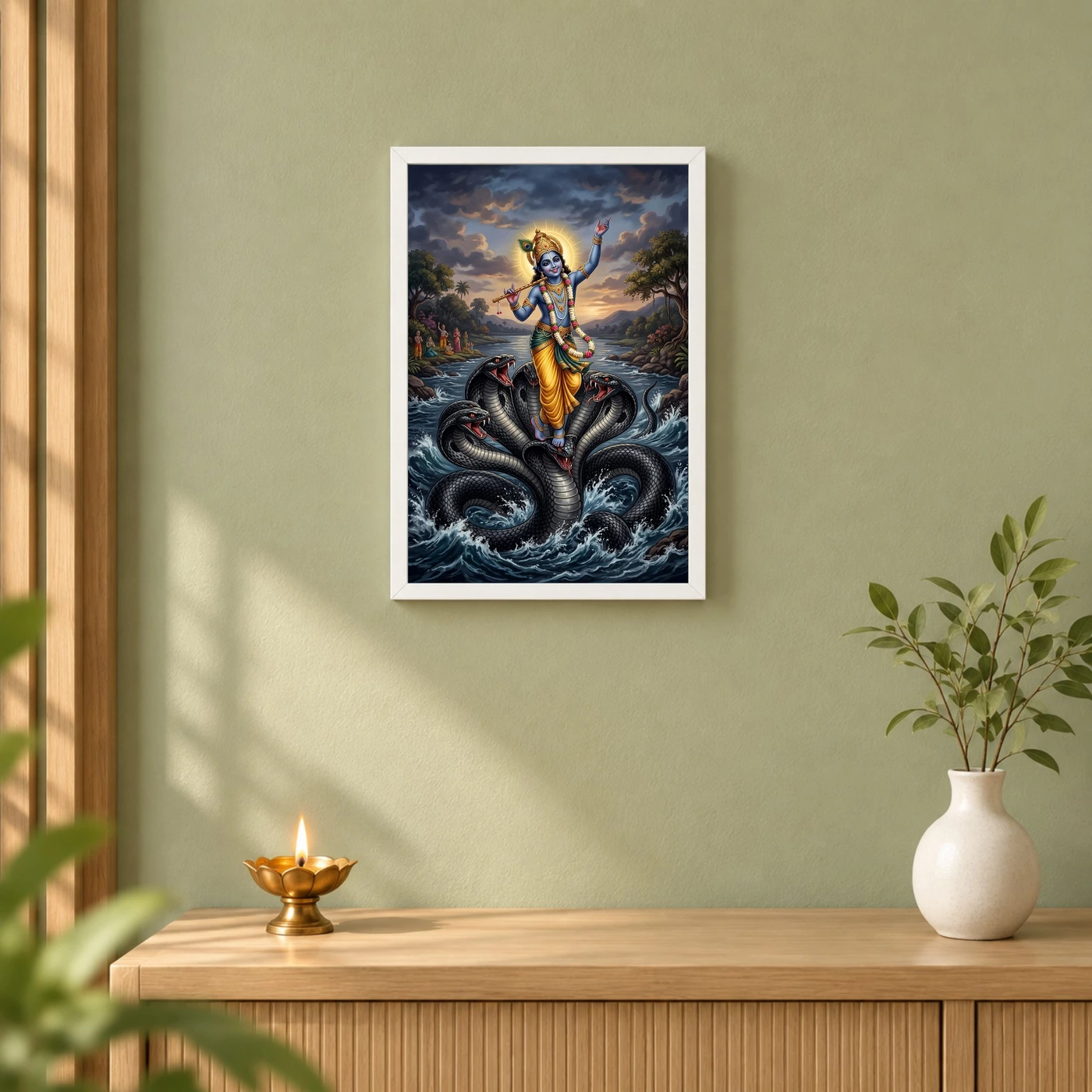 Krishna Kaliya Mardan Serpent Dance Yamuna River Art Photo Frame, view 6