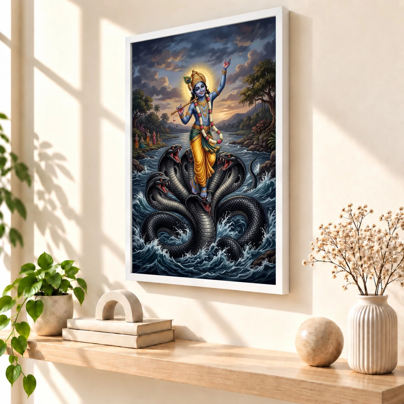 Krishna Kaliya Mardan Serpent Dance Yamuna River Art Photo Frame, view 7