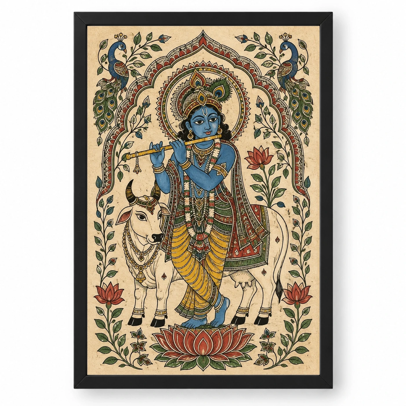 Krishna — Madhubani Folk Art Frame